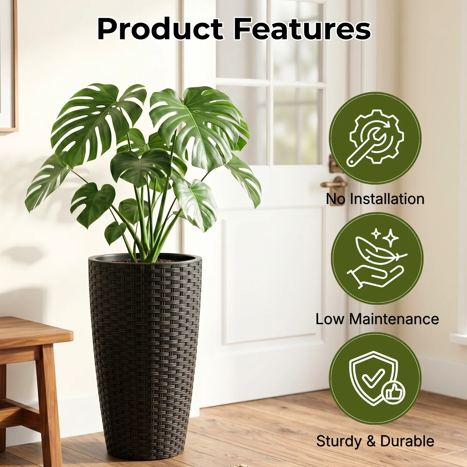 2-Piece Outdoor Wicker Planter Set (Black) - Image 4