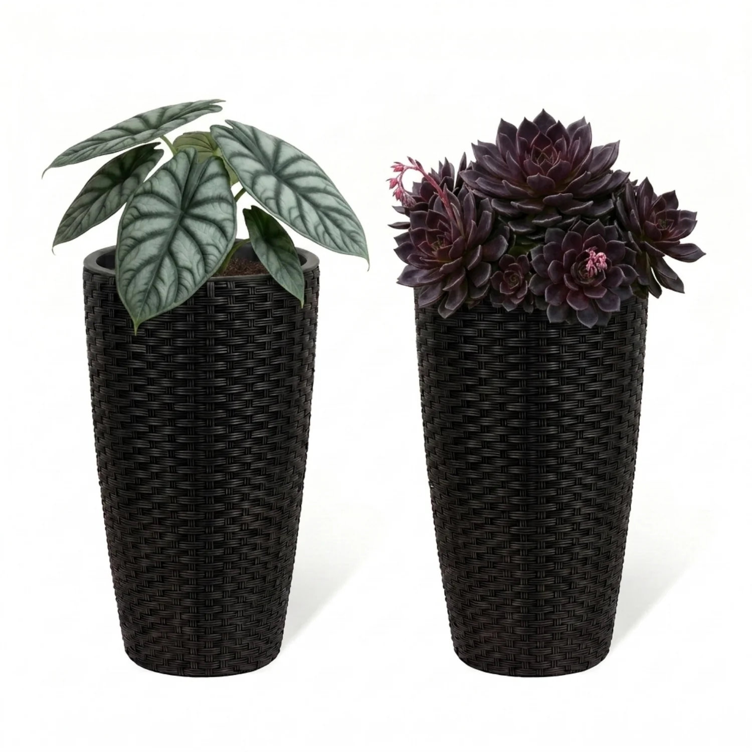 2-Piece Outdoor Wicker Planter Set (Black) - Image 6