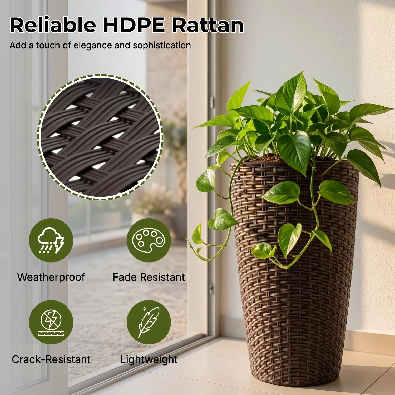 2-Piece Outdoor Wicker Planter Set (Dark Brown) - Image 3