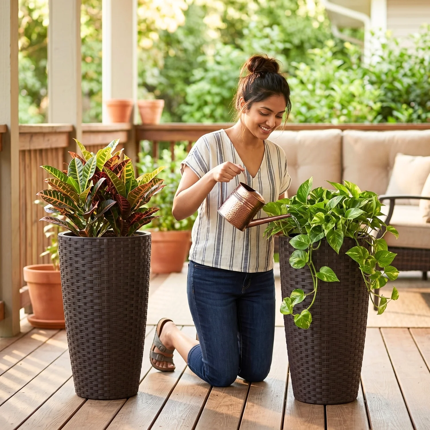2-Piece Outdoor Wicker Planter Set (Dark Brown) - Image 5