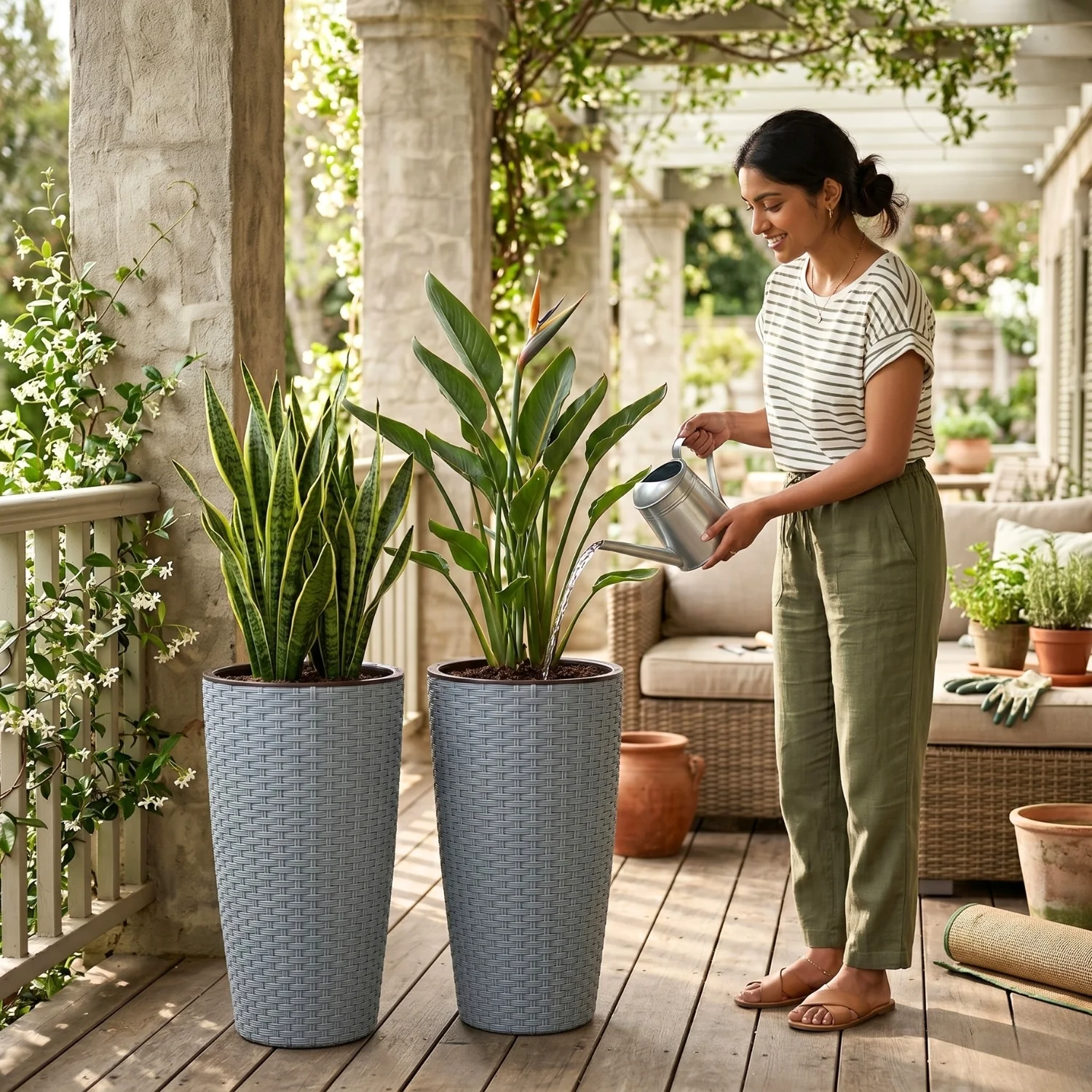 2-Piece Outdoor Wicker Planter Set (Silver Grey) - Image 5