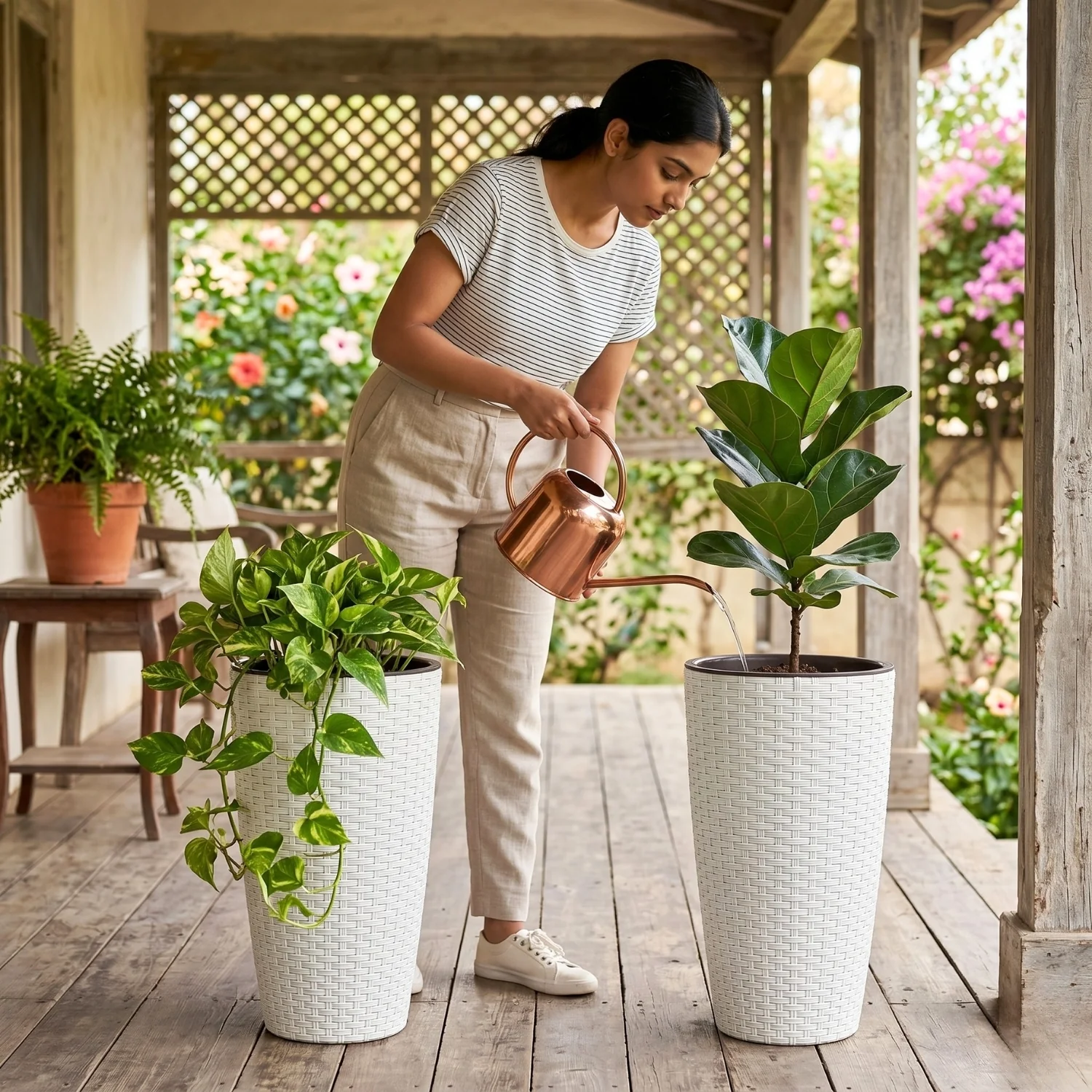 2-Piece Outdoor Wicker Planter Set (White) - Image 5