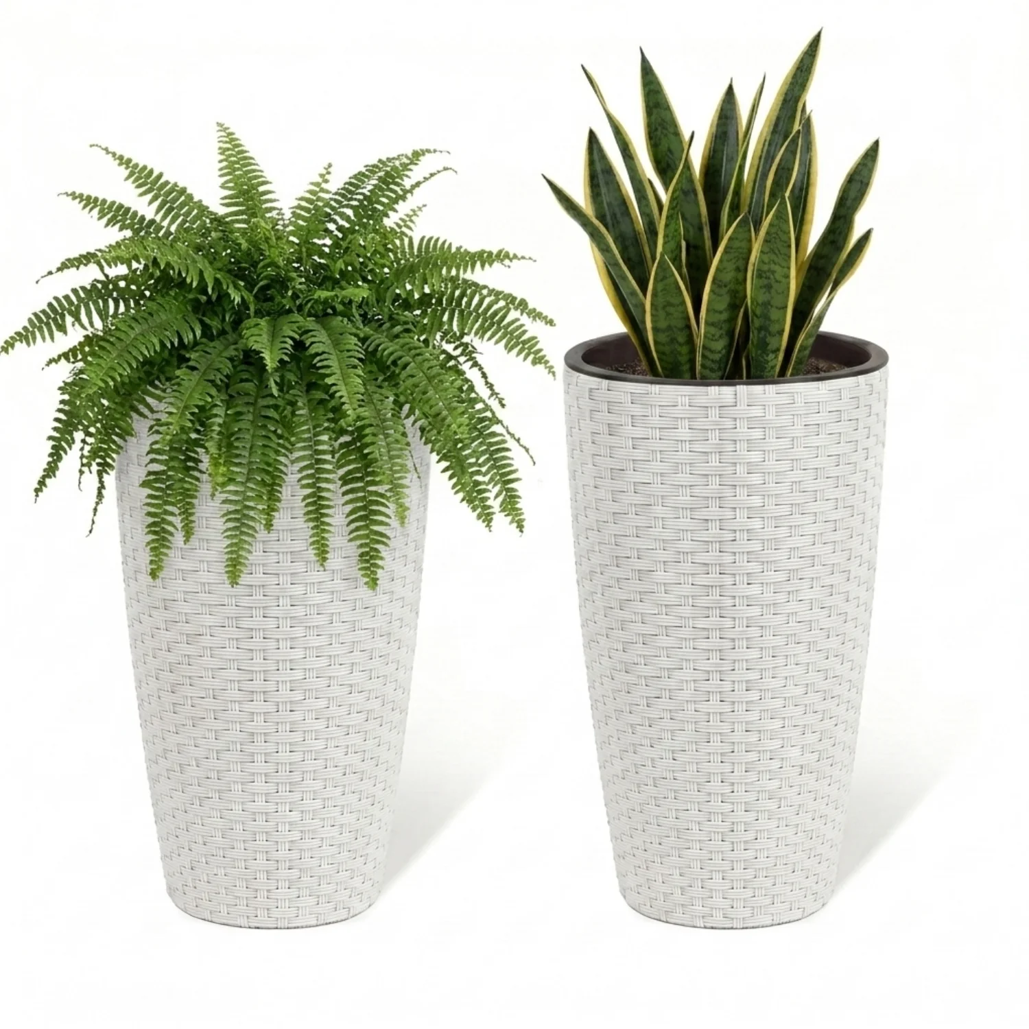 2-Piece Outdoor Wicker Planter Set (White) - Image 6