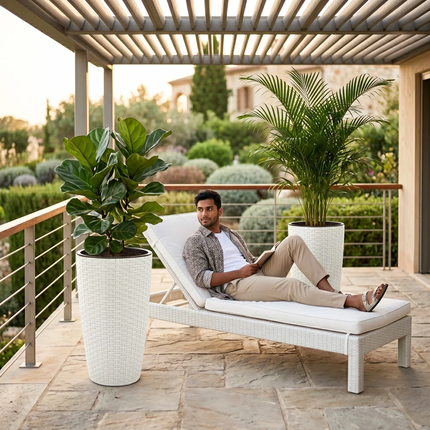 2-Piece Outdoor Wicker Planter Set (White) - Image 7