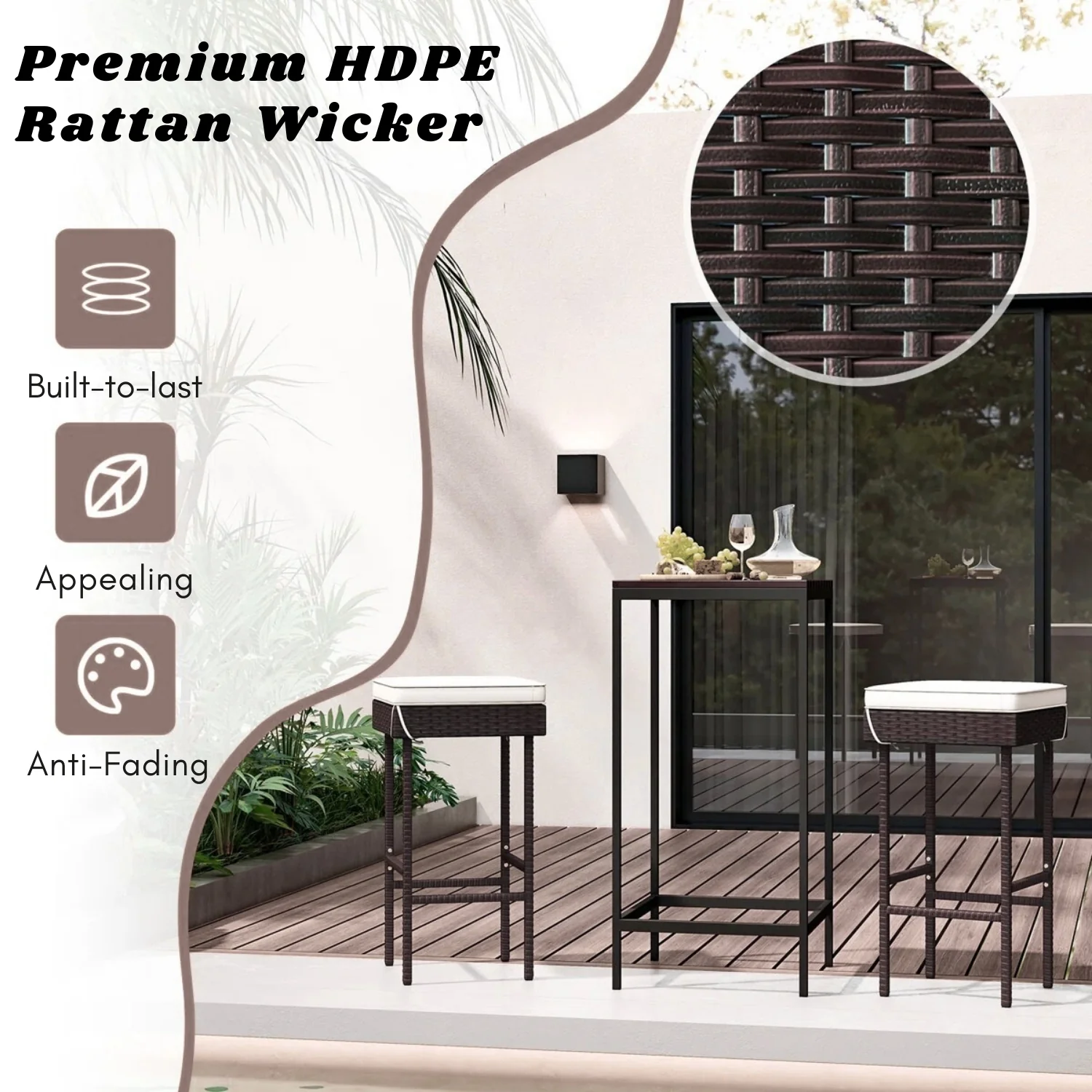 2-Piece Rattan Wicker Patio Bar Stools - Image 4