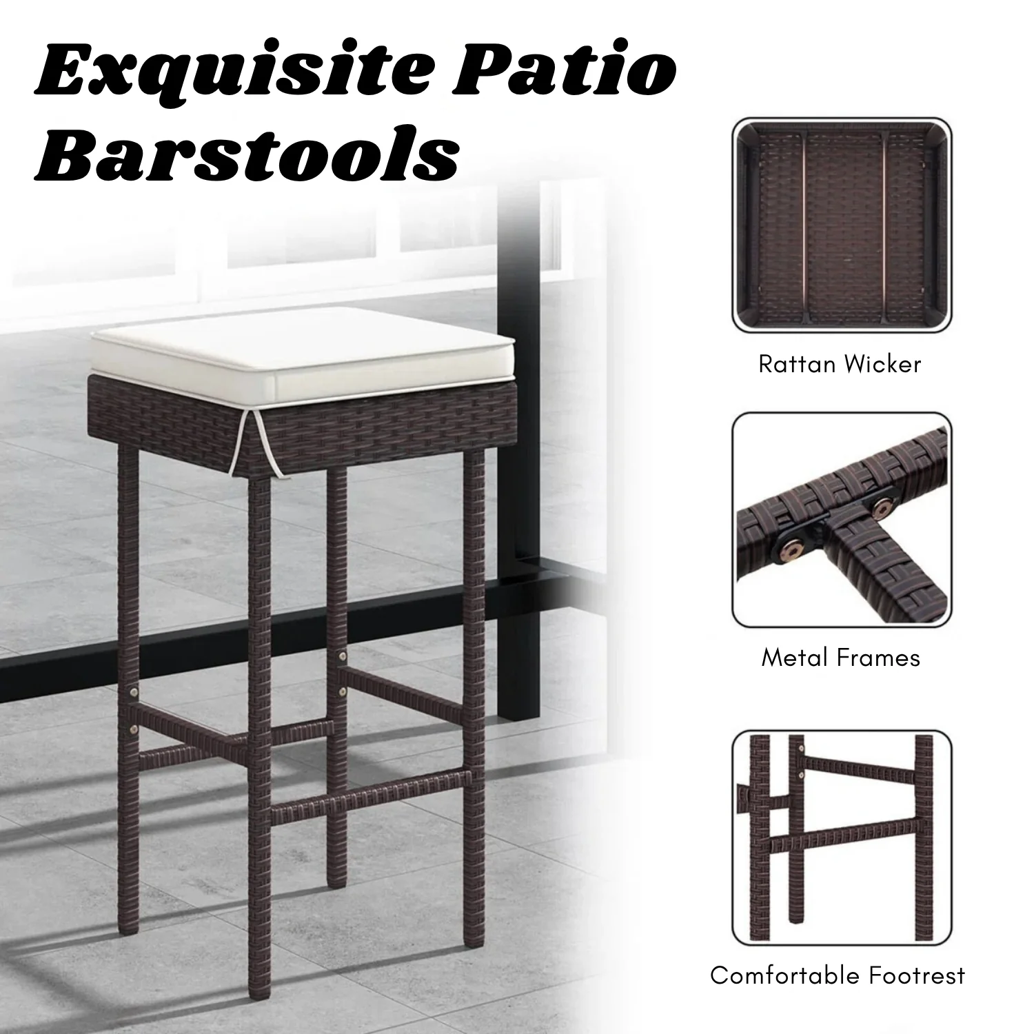 2-Piece Rattan Wicker Patio Bar Stools - Image 6