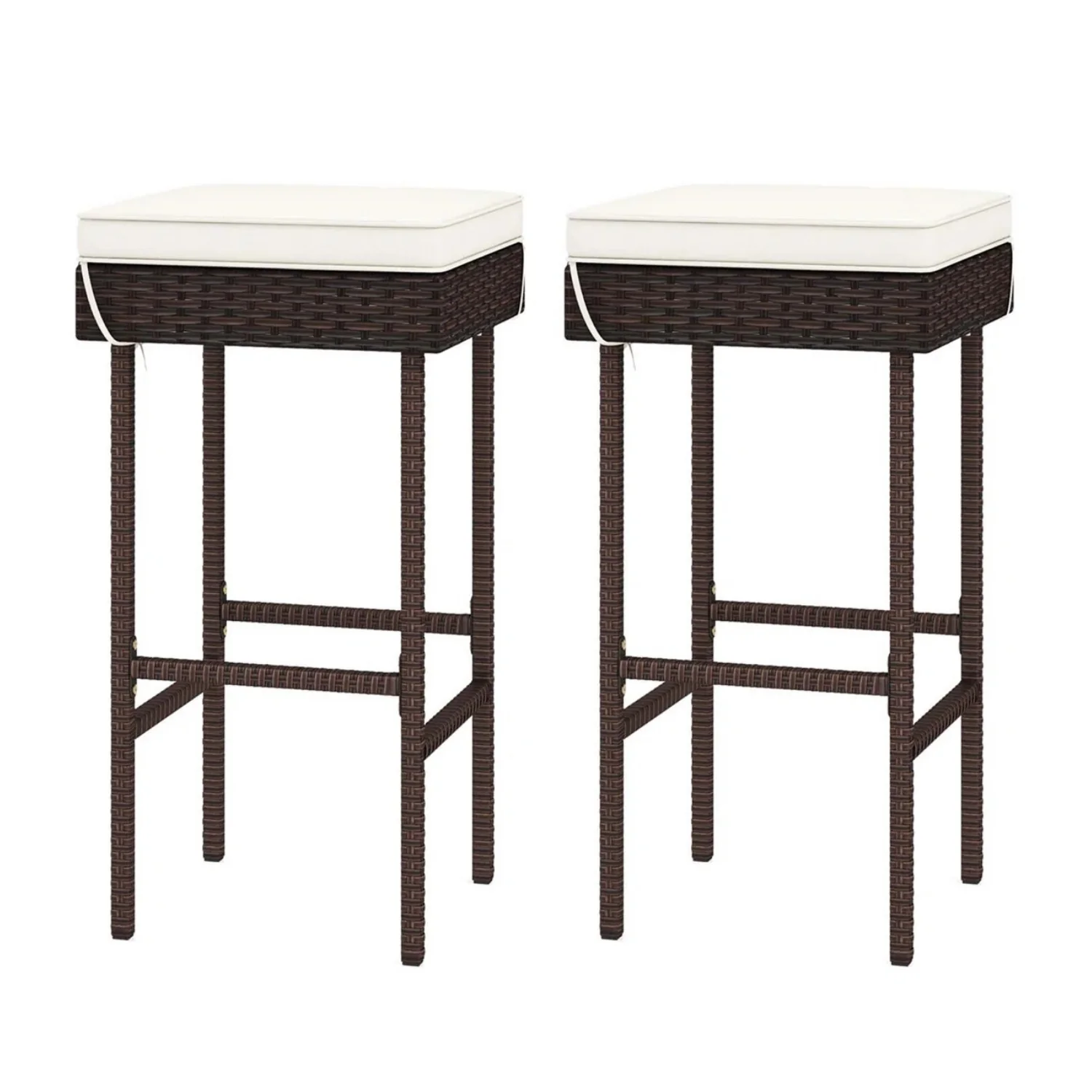 2-Piece Rattan Wicker Patio Bar Stools - Image 7