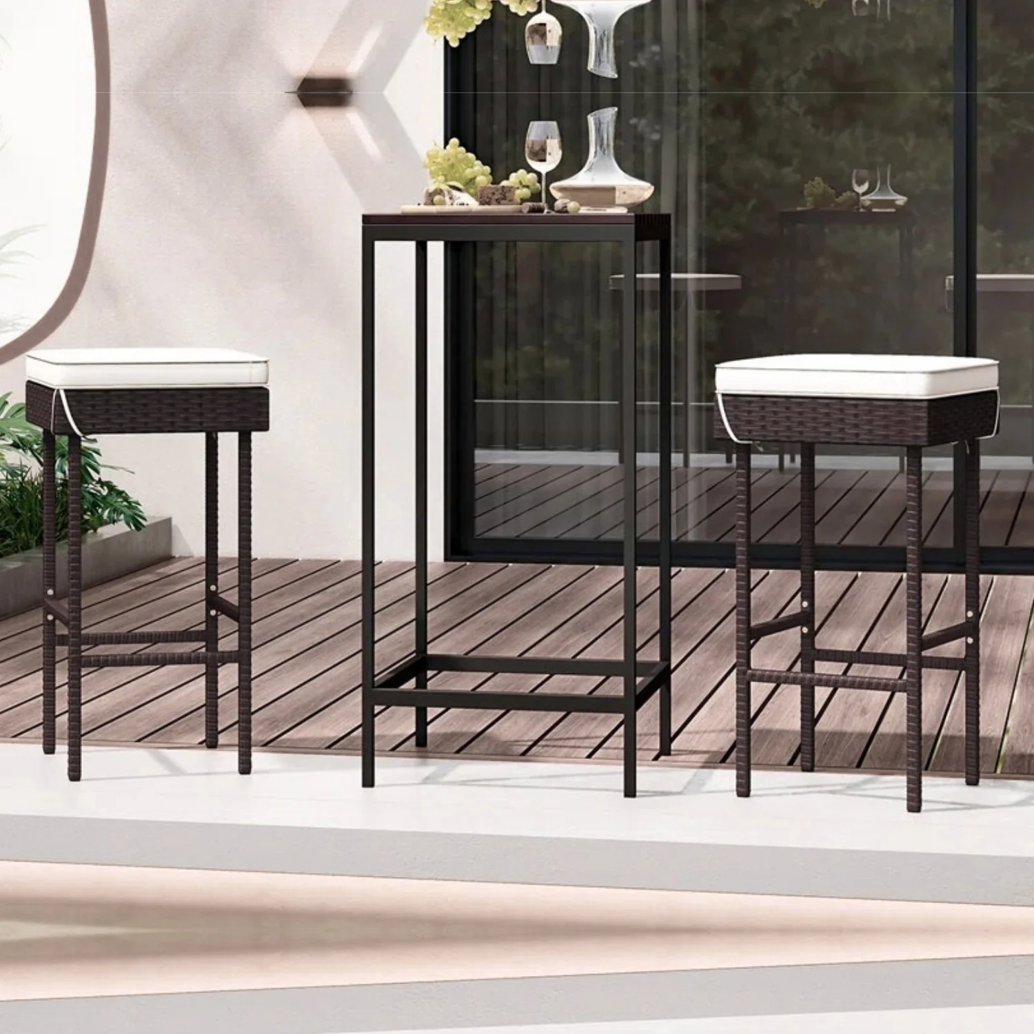 2-Piece Rattan Wicker Patio Bar Stools - Image 8