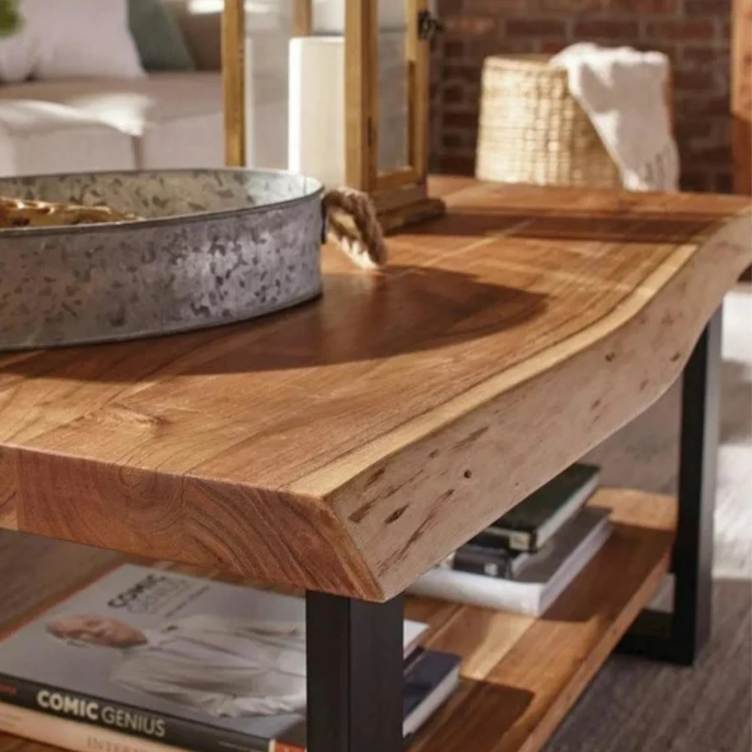 2-Tier Natural Wood Top Center Table - Image 3