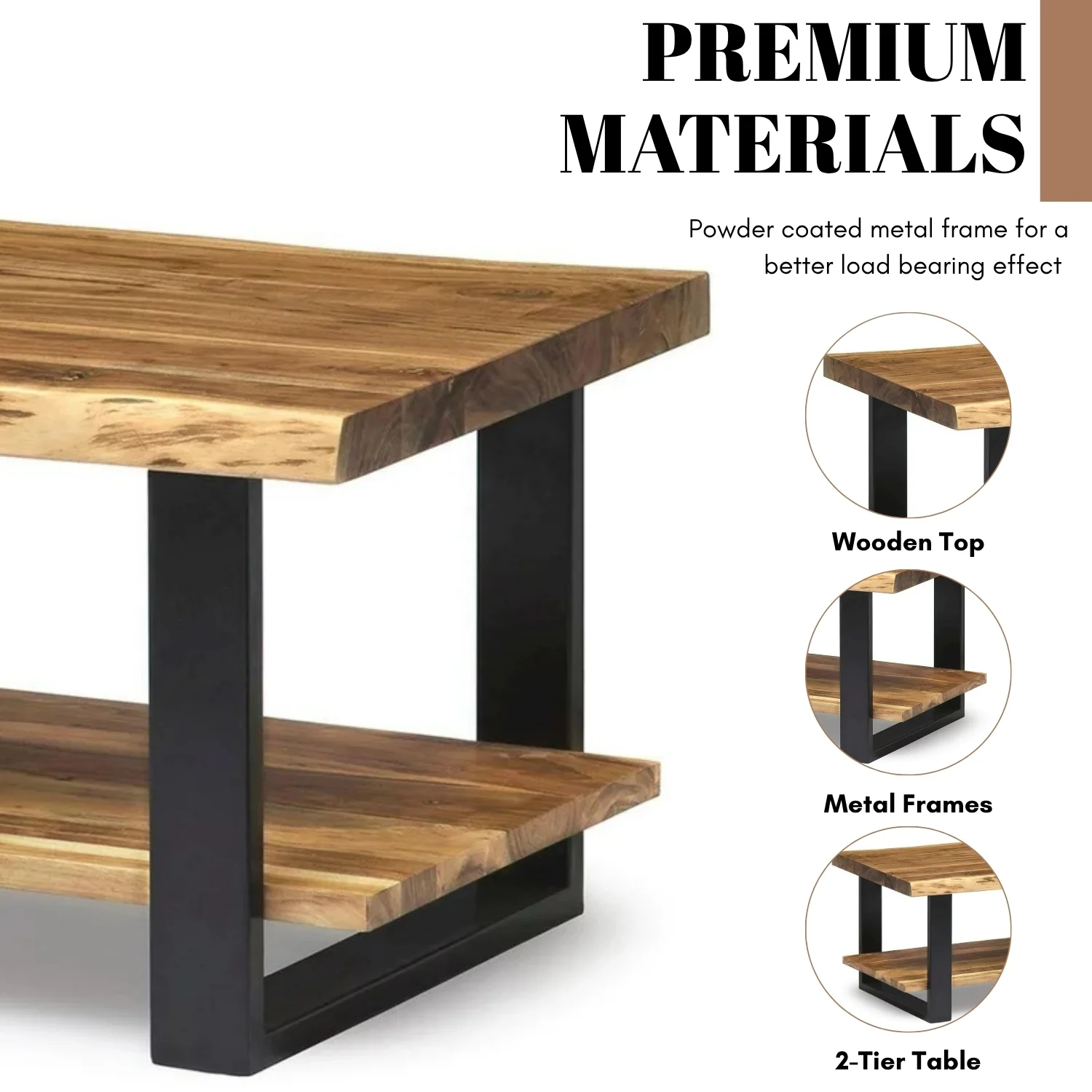2-Tier Natural Wood Top Center Table - Image 6