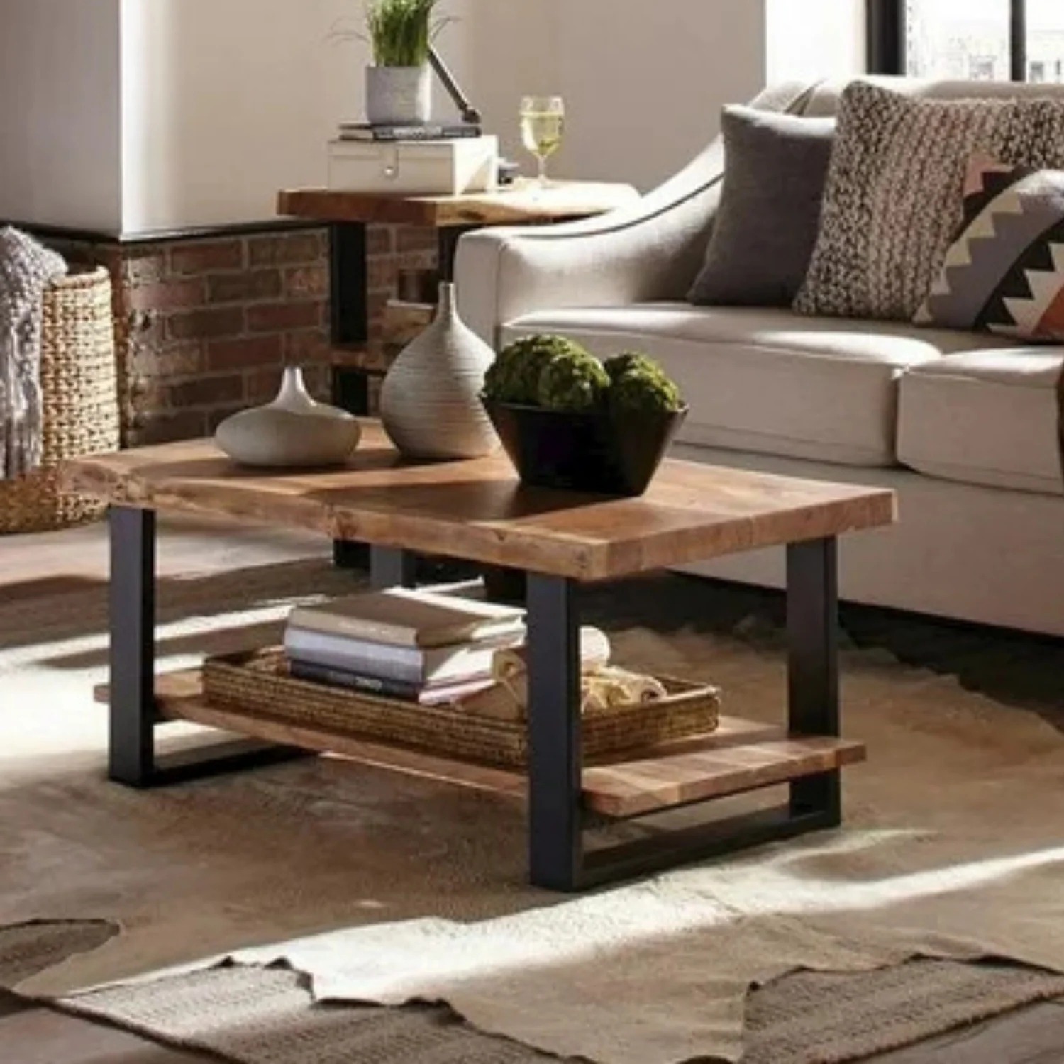 2-Tier Natural Wood Top Center Table - Image 7
