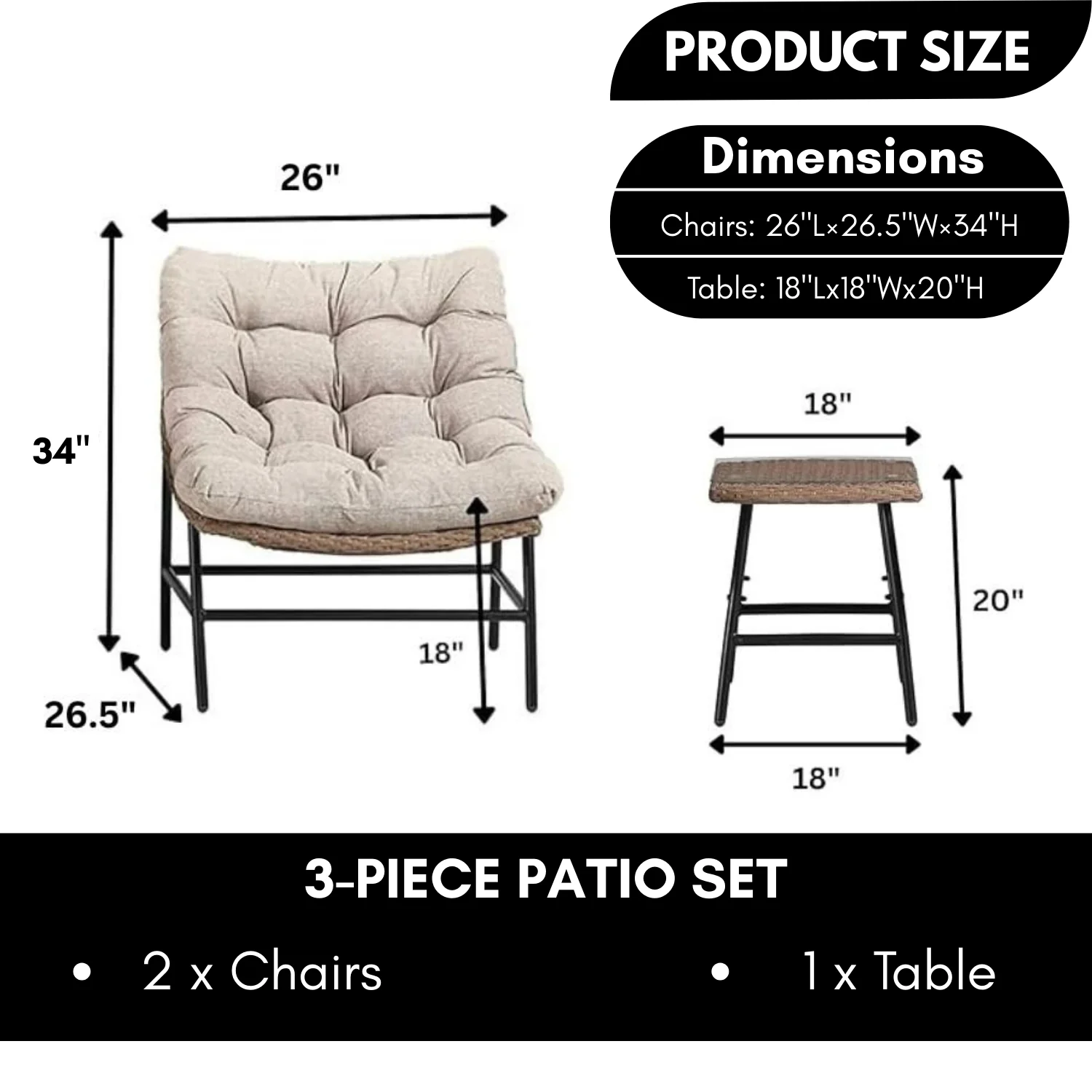 3 Piece Garden Outdoor Patio Furniture Set - Image 3