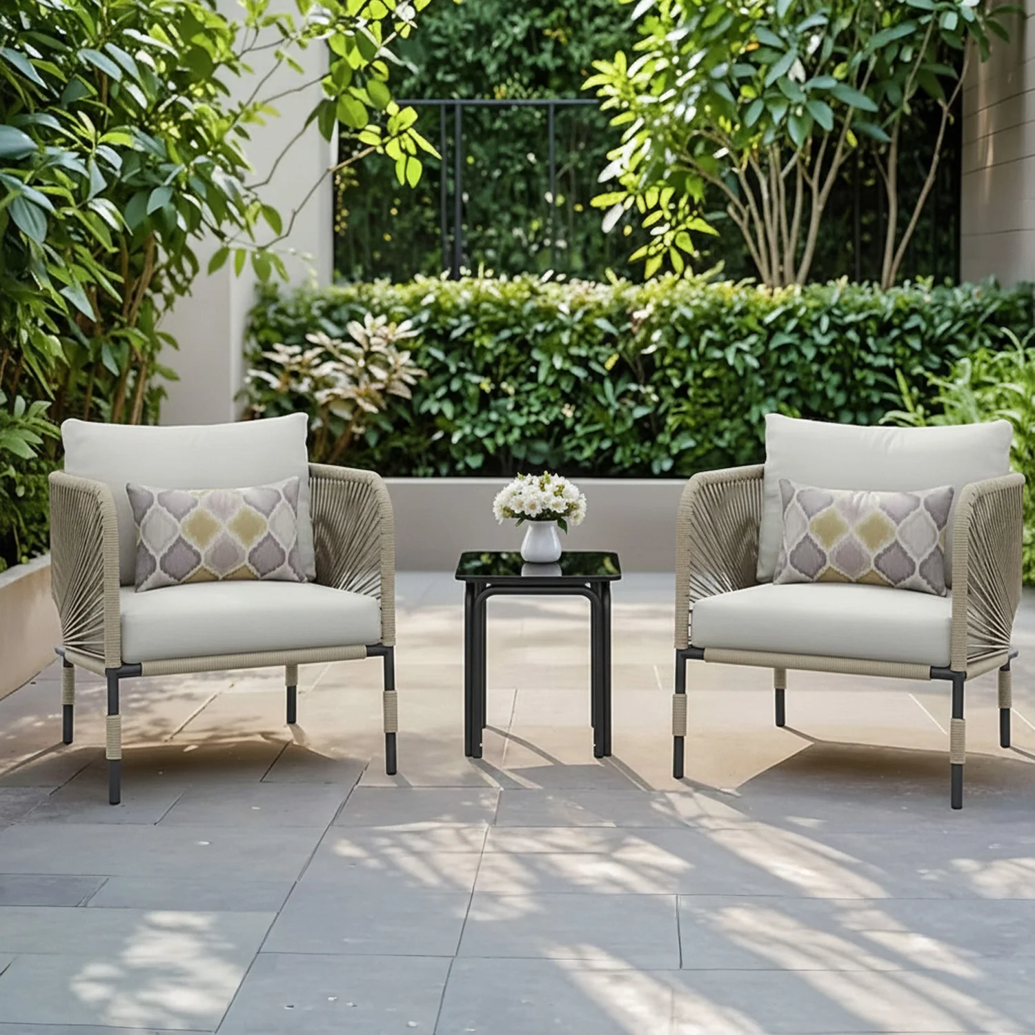 3 Piece Garden Outdoor Rope Patio Set