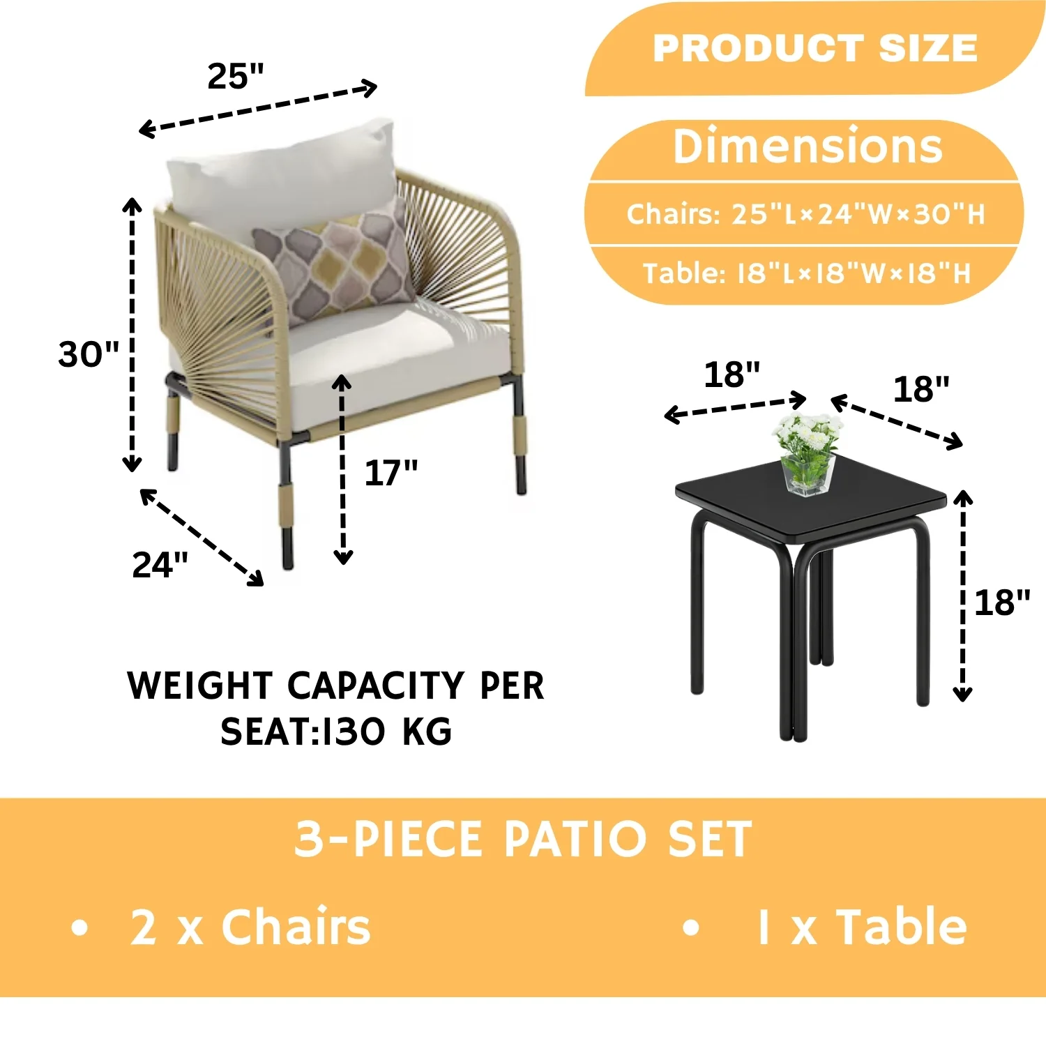 3 Piece Garden Outdoor Rope Patio Set - Image 2