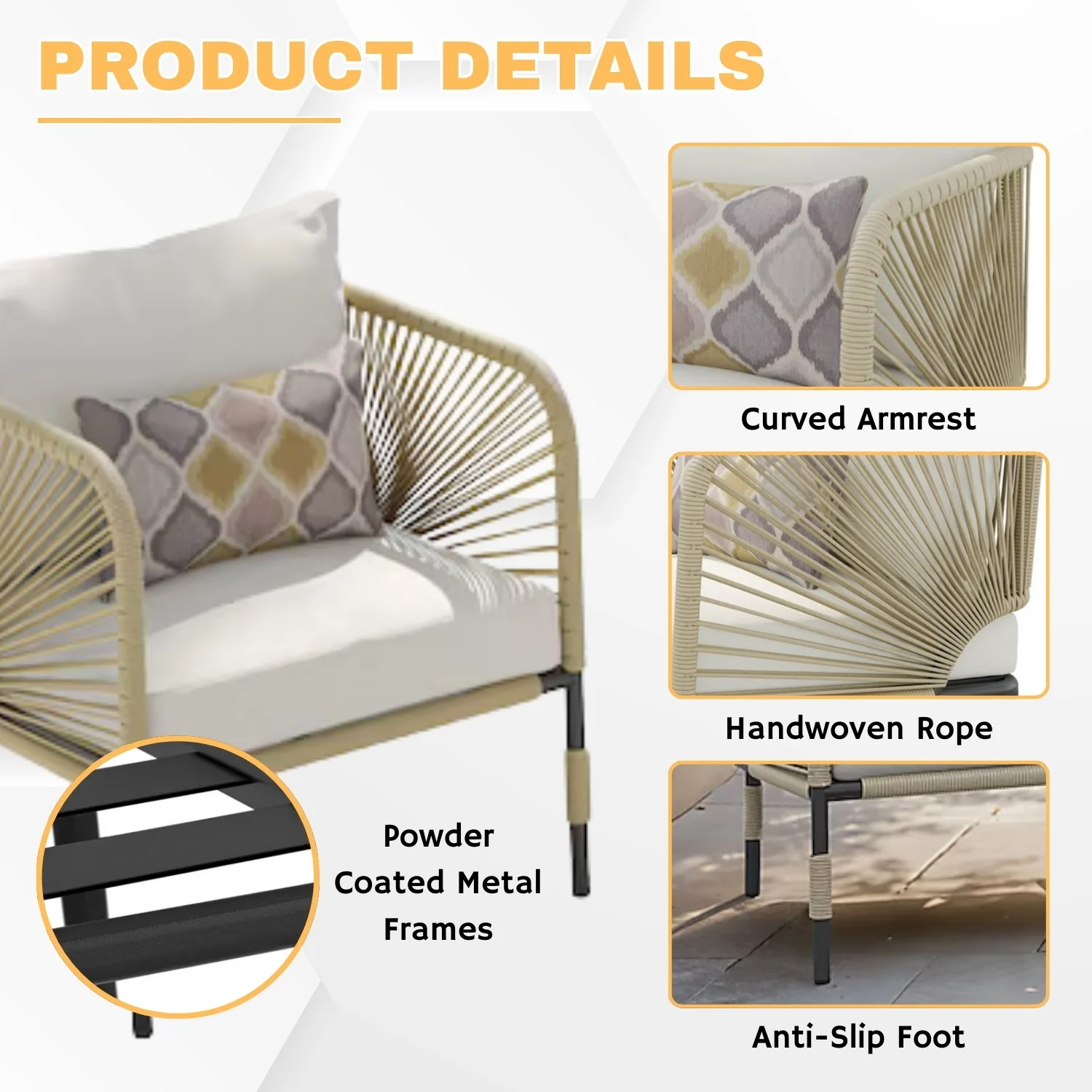 3 Piece Garden Outdoor Rope Patio Set - Image 5