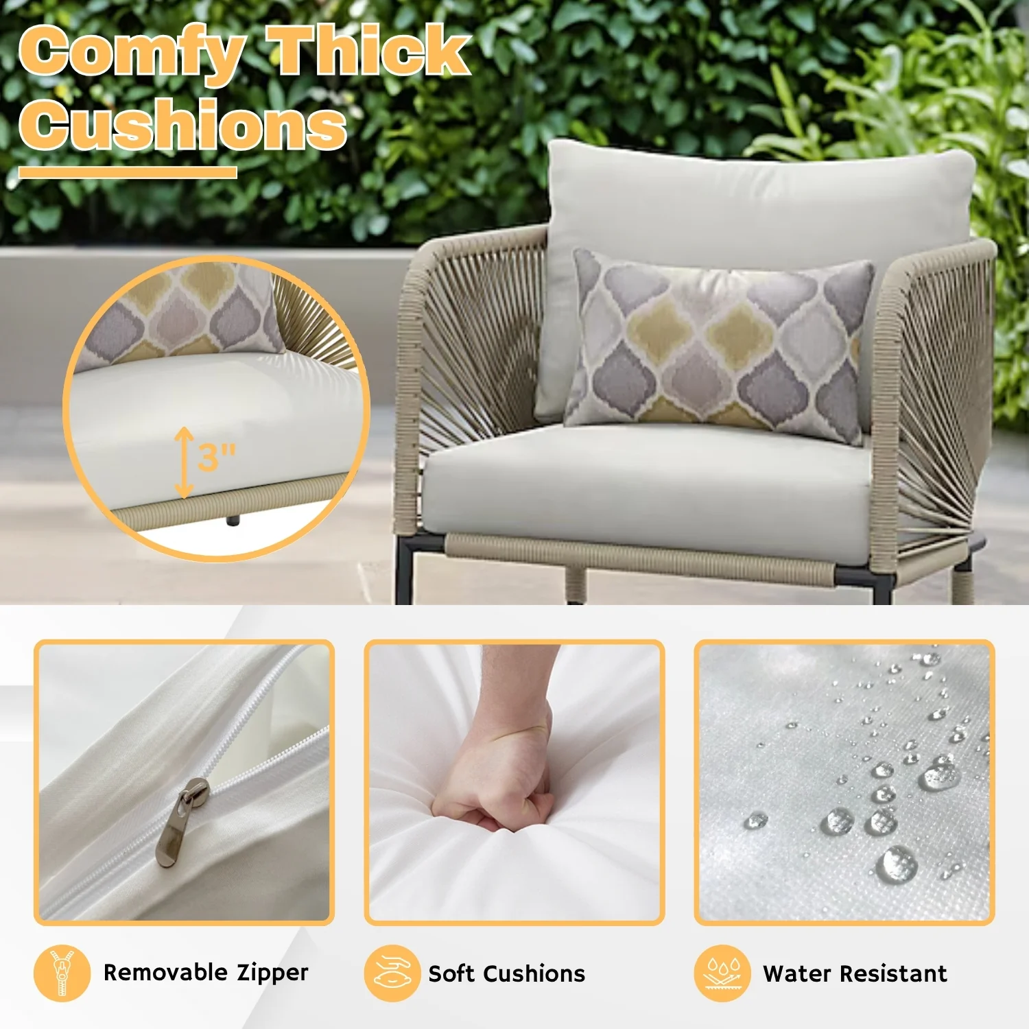 3 Piece Garden Outdoor Rope Patio Set - Image 6