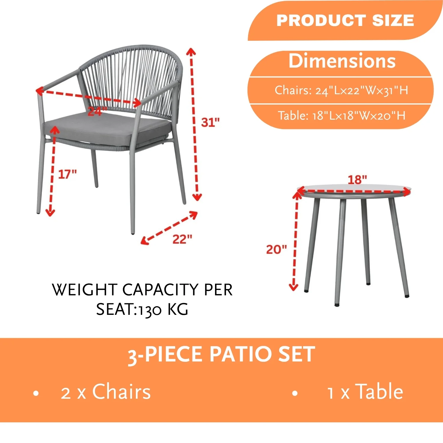 3 Piece Garden Outdoor Rope Patio Set - Image 2