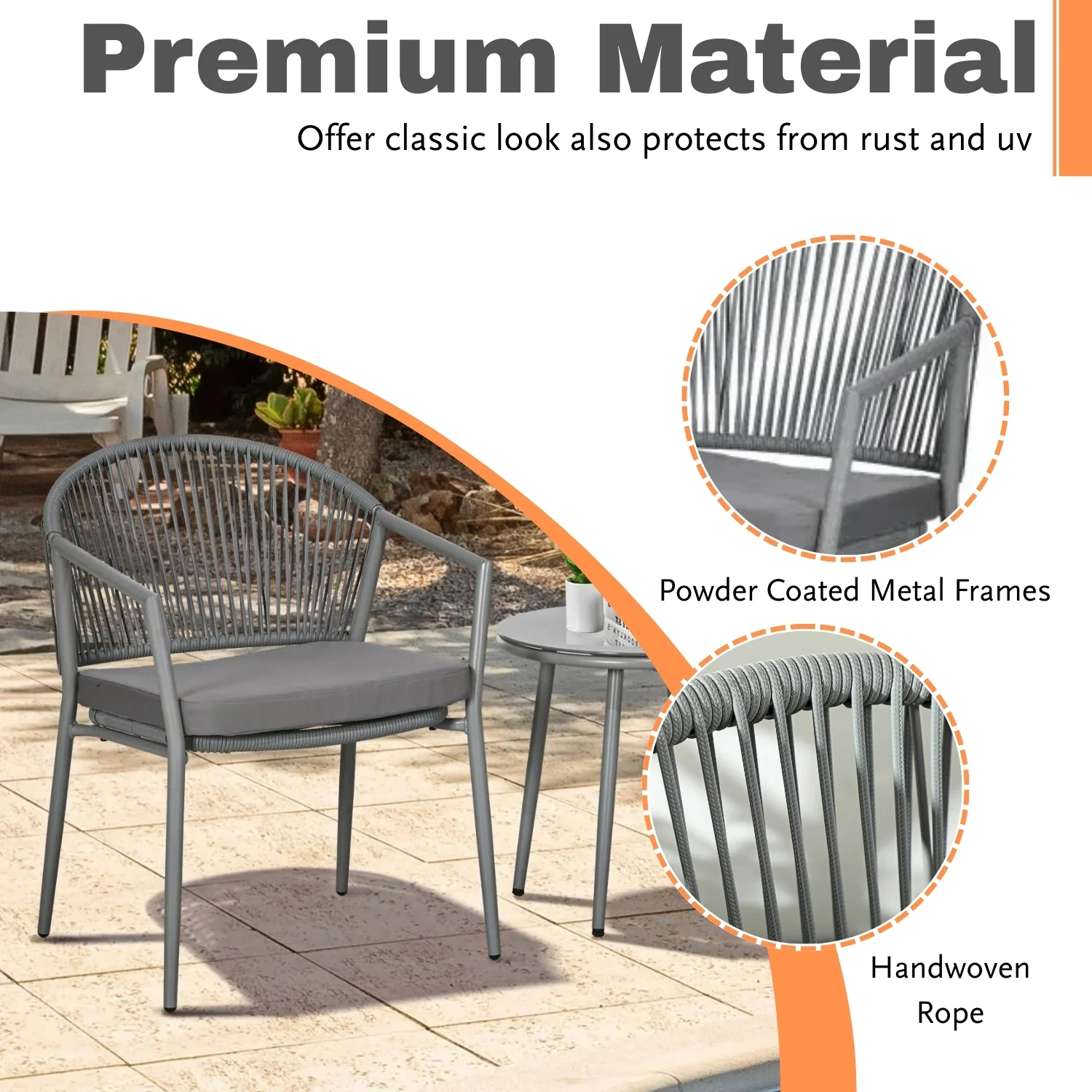 3 Piece Garden Outdoor Rope Patio Set - Image 5