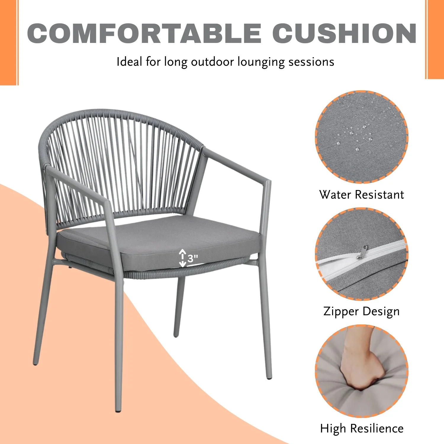 3 Piece Garden Outdoor Rope Patio Set - Image 6