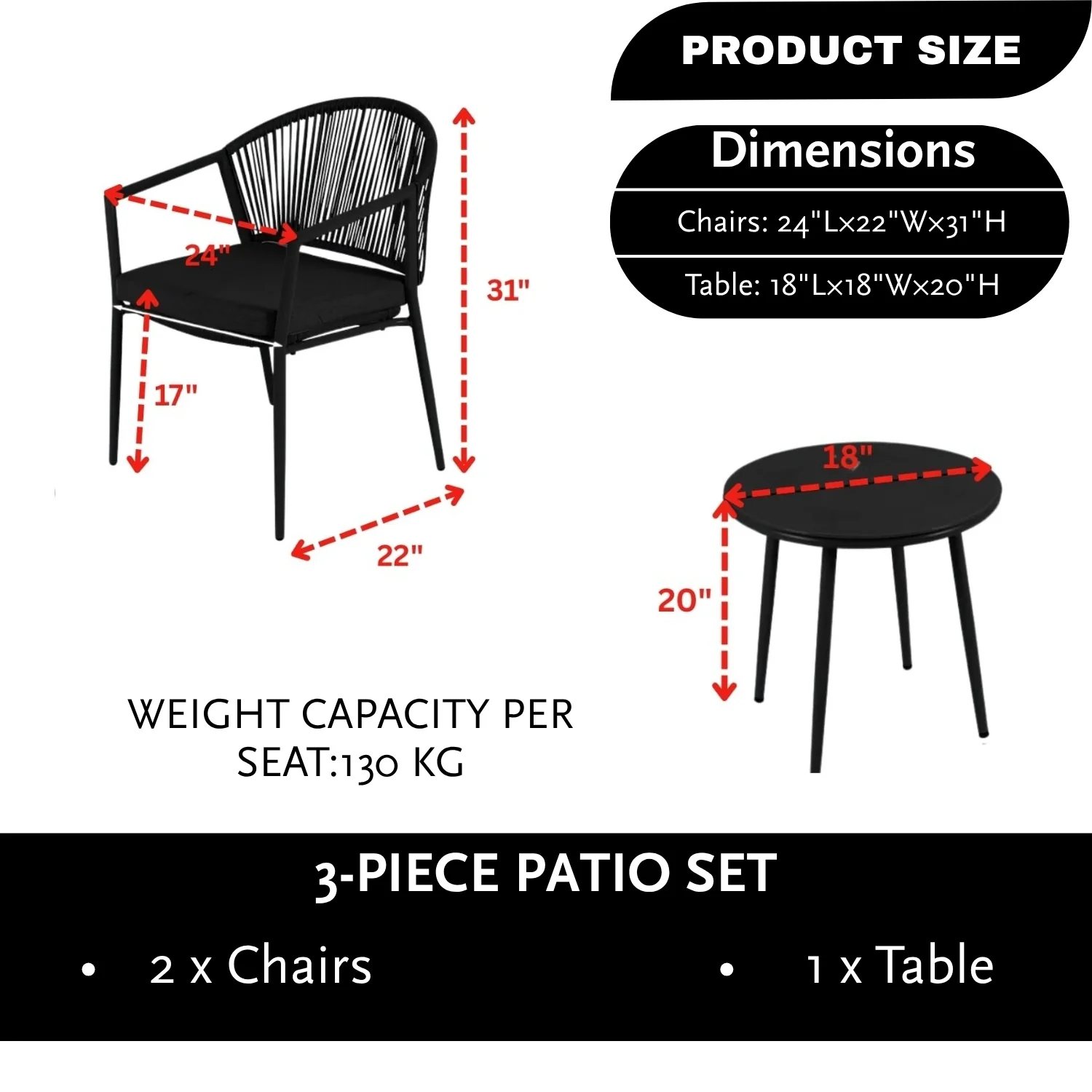 3 Piece Garden Outdoor Rope Patio Set - Image 2