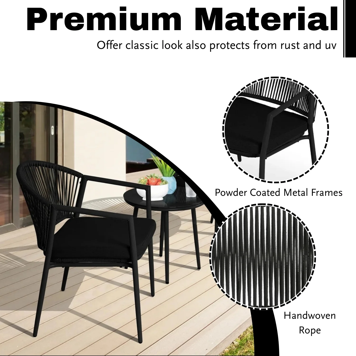 3 Piece Garden Outdoor Rope Patio Set - Image 4