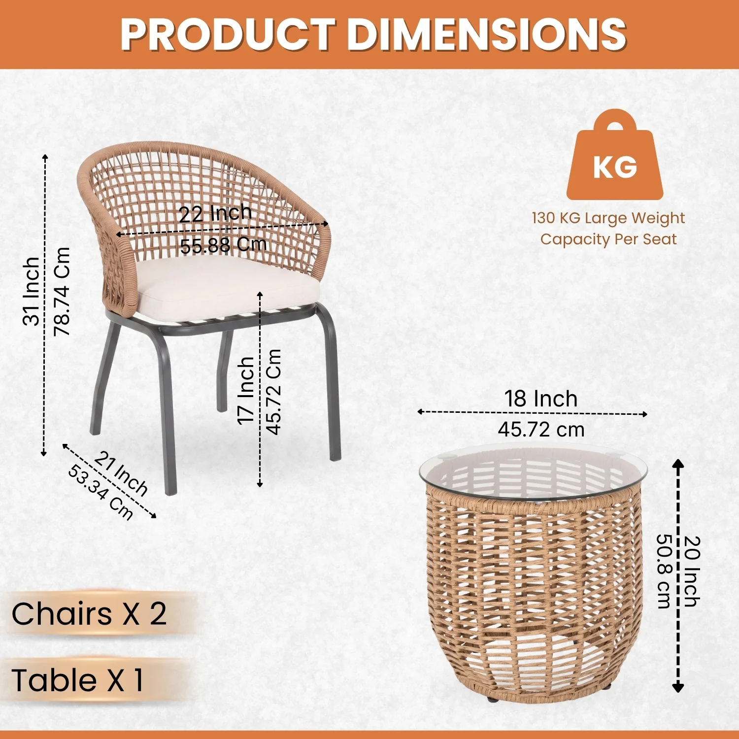 3 Piece Garden Outdoor Rope Patio Set - Image 2