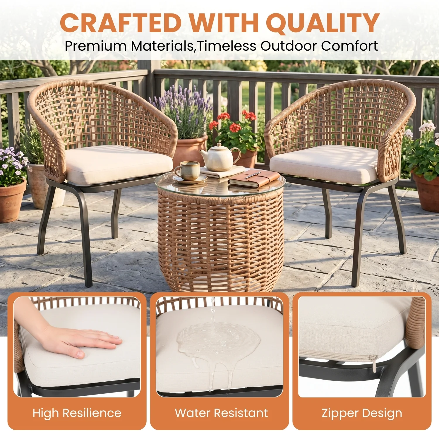 3 Piece Garden Outdoor Rope Patio Set - Image 4