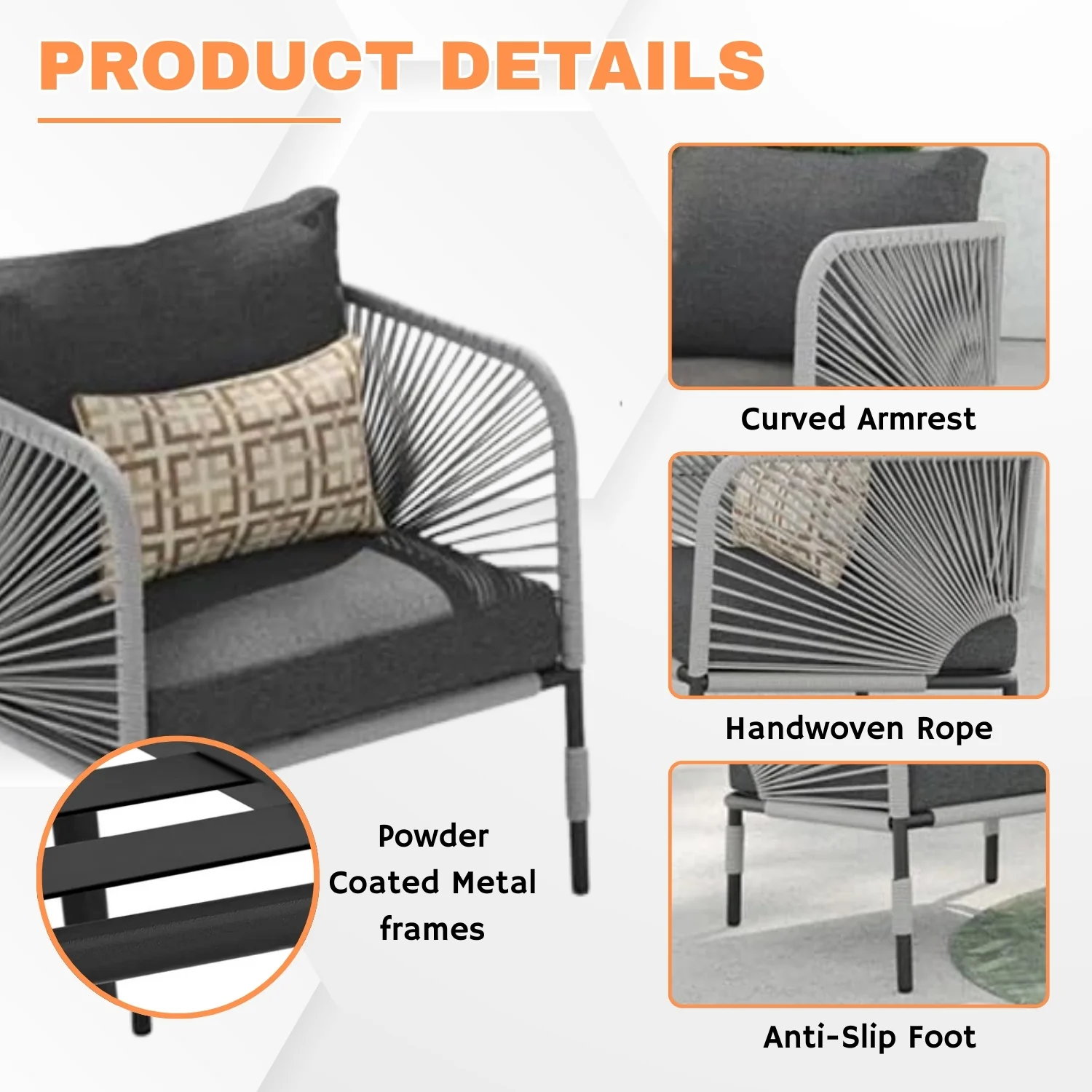 3 Piece Garden Outdoor Rope Patio Set - Image 5