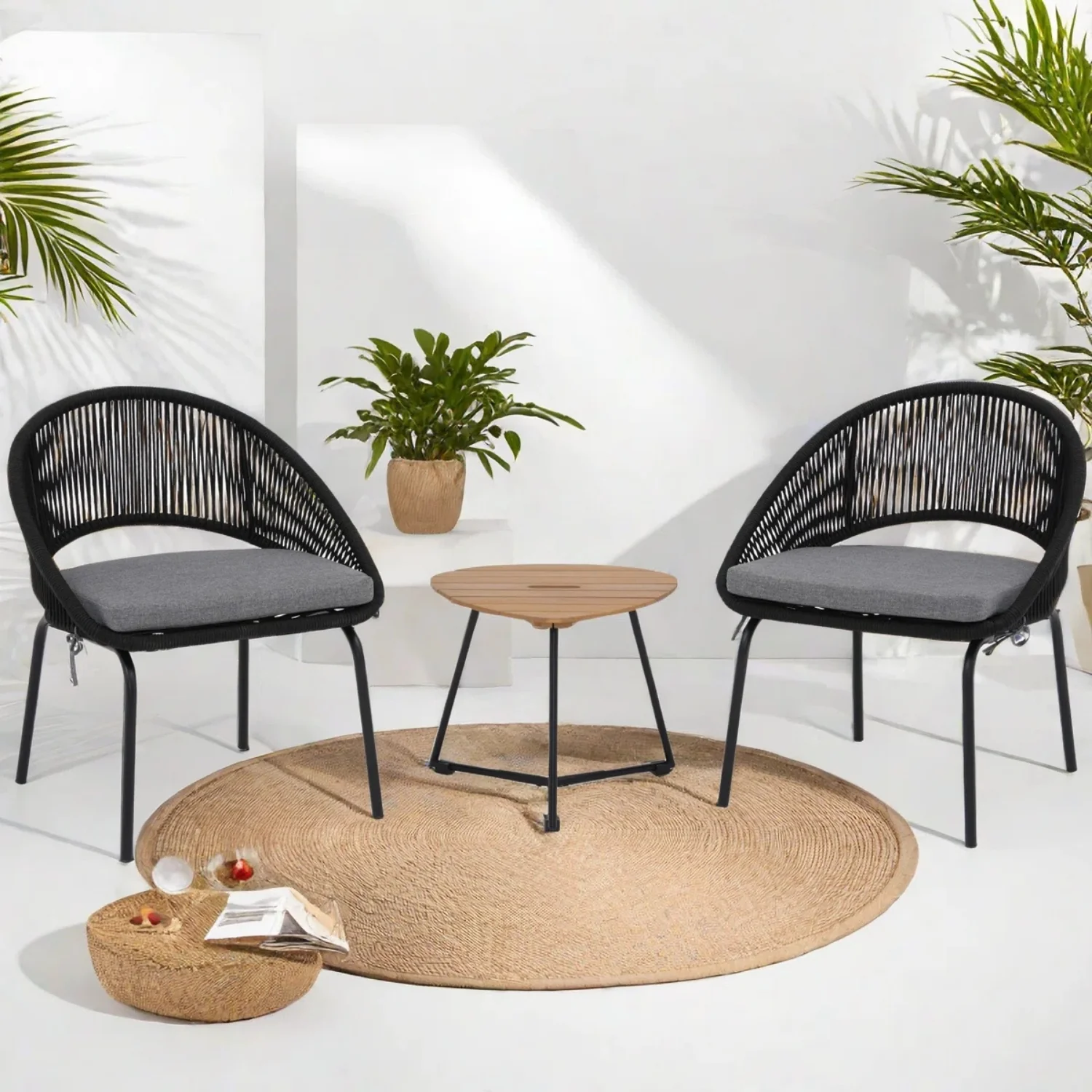 3 Piece Garden Outdoor Rope Patio Set