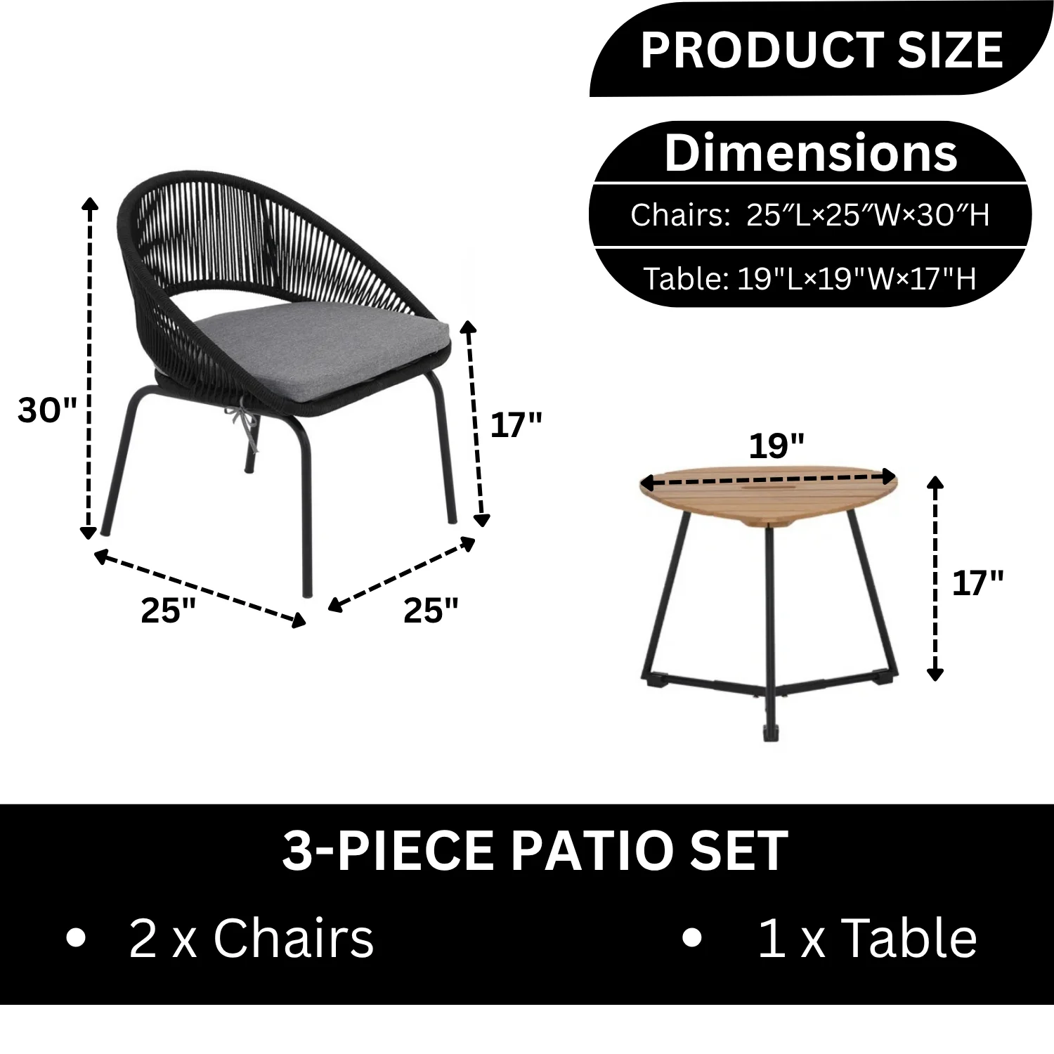 3 Piece Garden Outdoor Rope Patio Set - Image 2