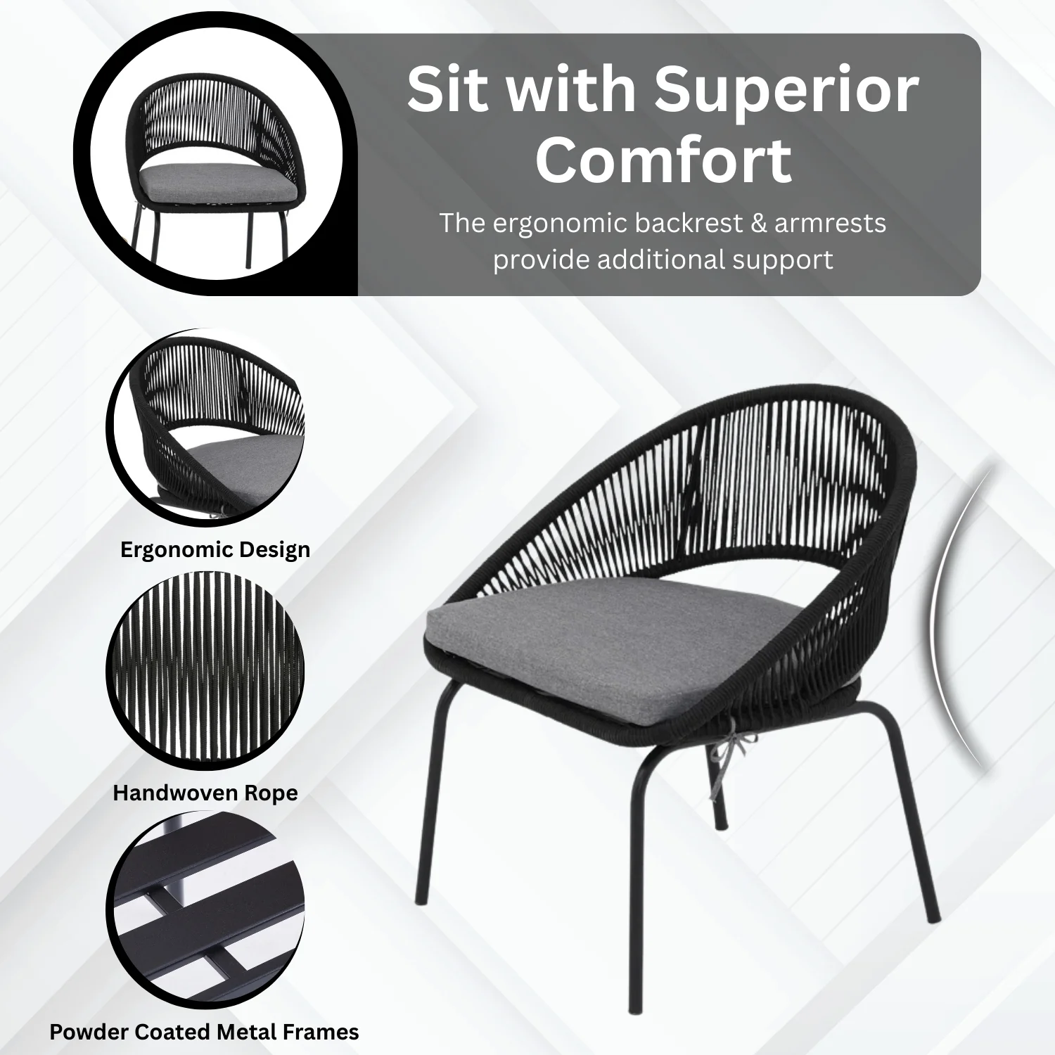 3 Piece Garden Outdoor Rope Patio Set - Image 4