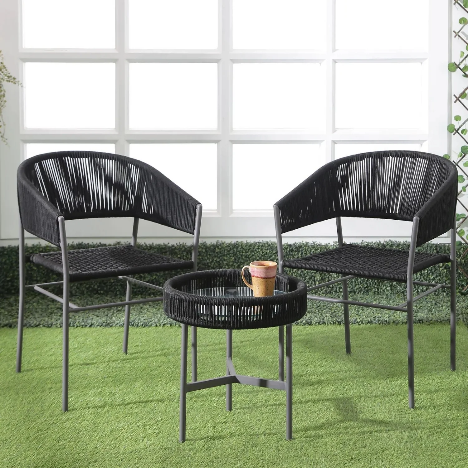 3-Piece Black Rope Outdoor Patio Set