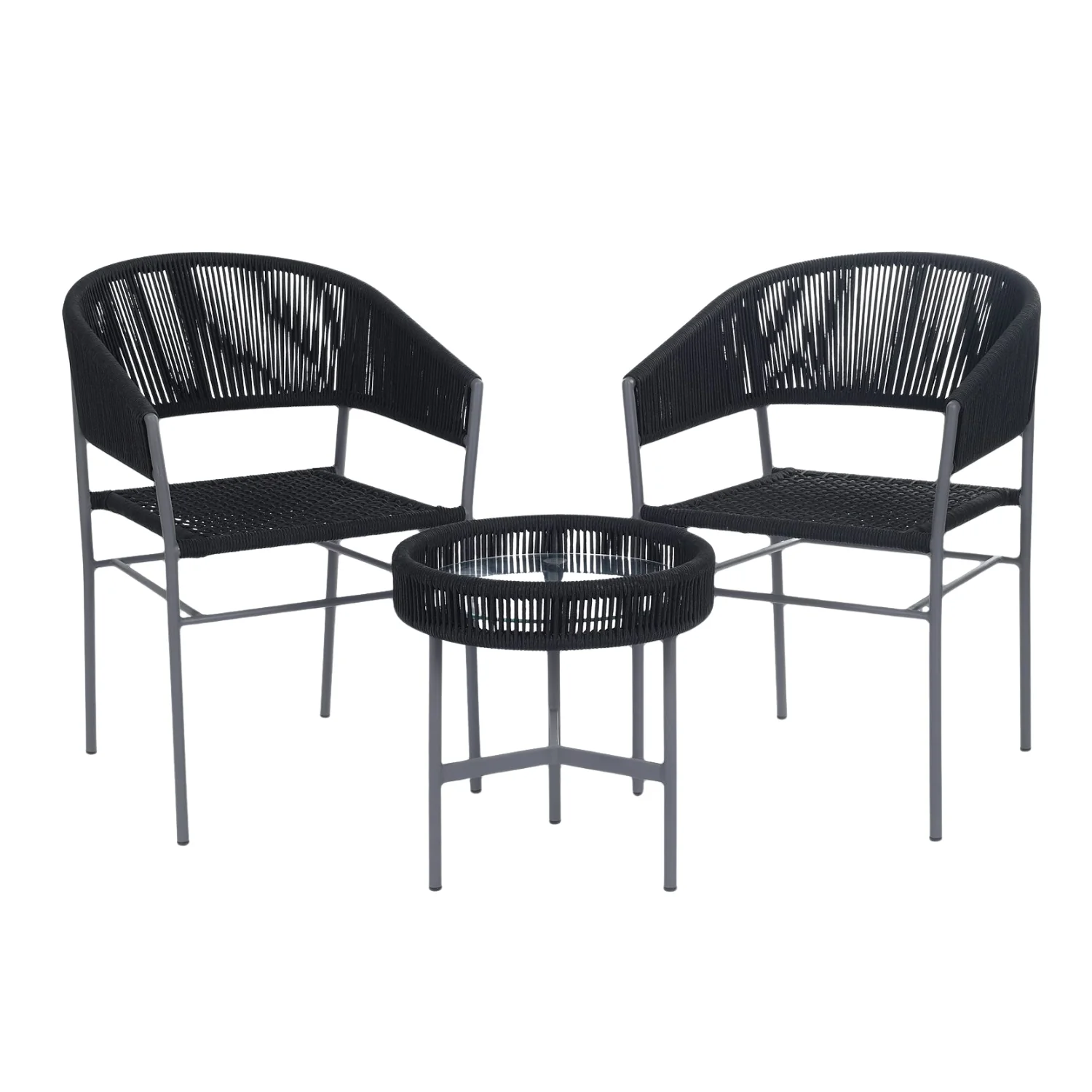 3-Piece Black Rope Outdoor Patio Set - Image 4