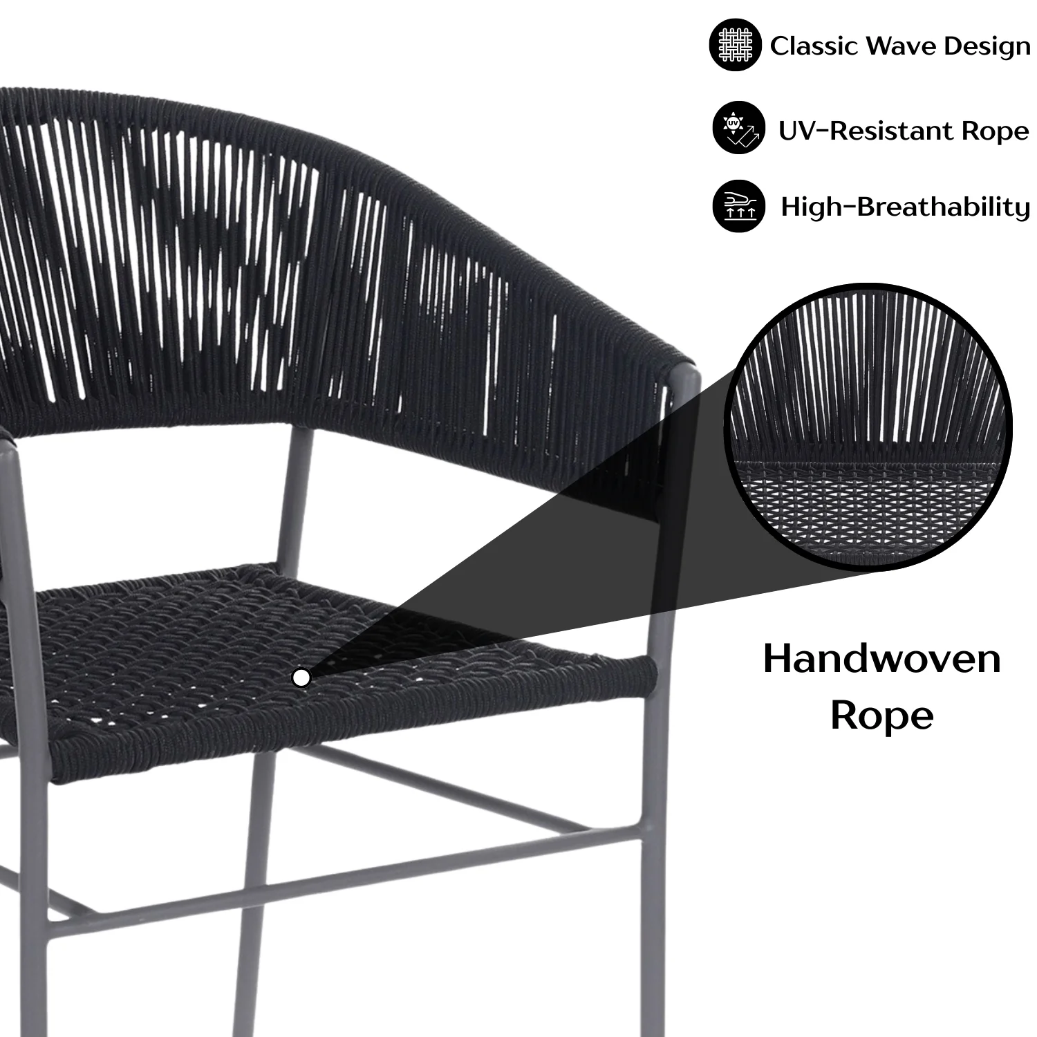 3-Piece Black Rope Outdoor Patio Set - Image 5