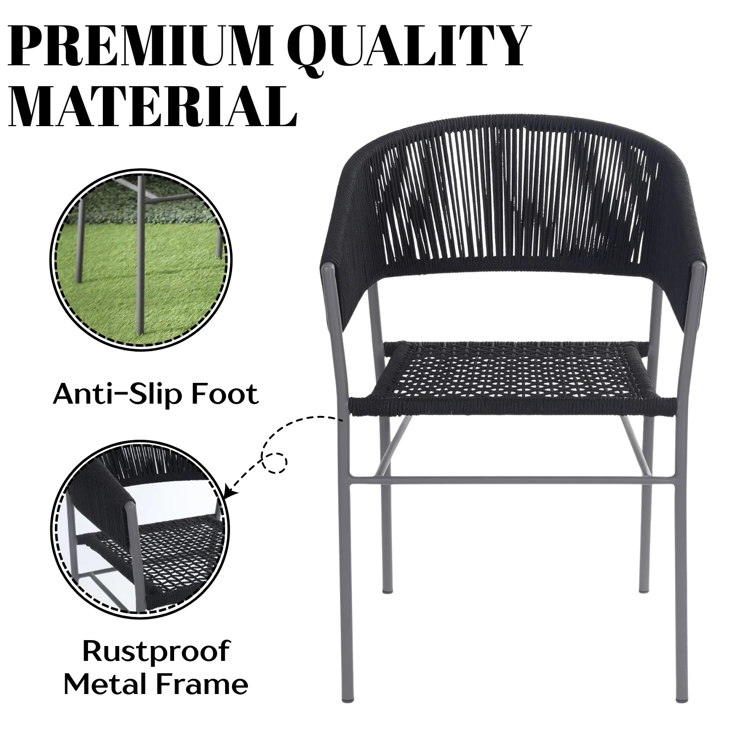 3-Piece Black Rope Outdoor Patio Set - Image 6