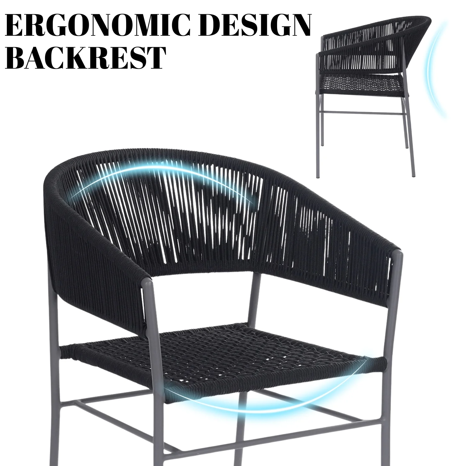 3-Piece Black Rope Outdoor Patio Set - Image 7