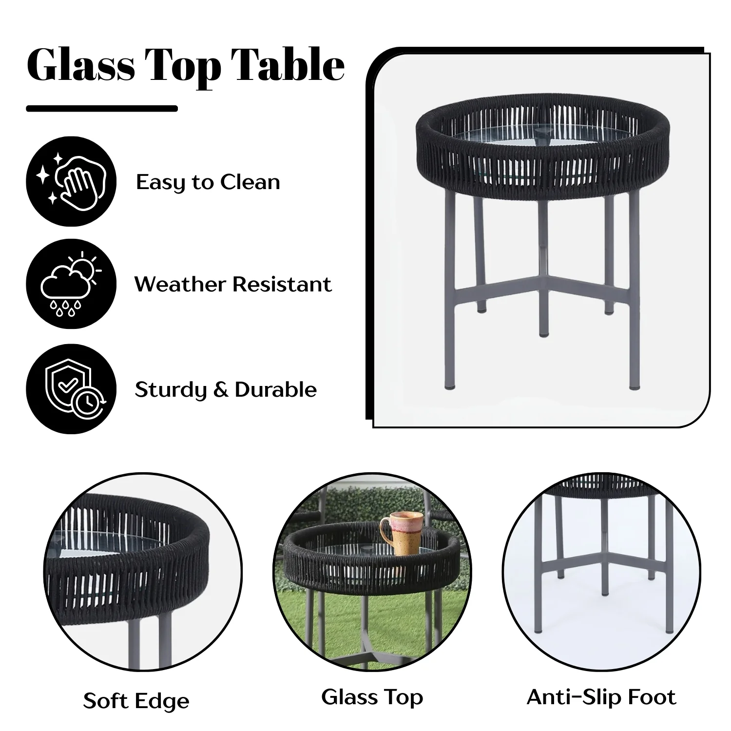 3-Piece Black Rope Outdoor Patio Set - Image 8