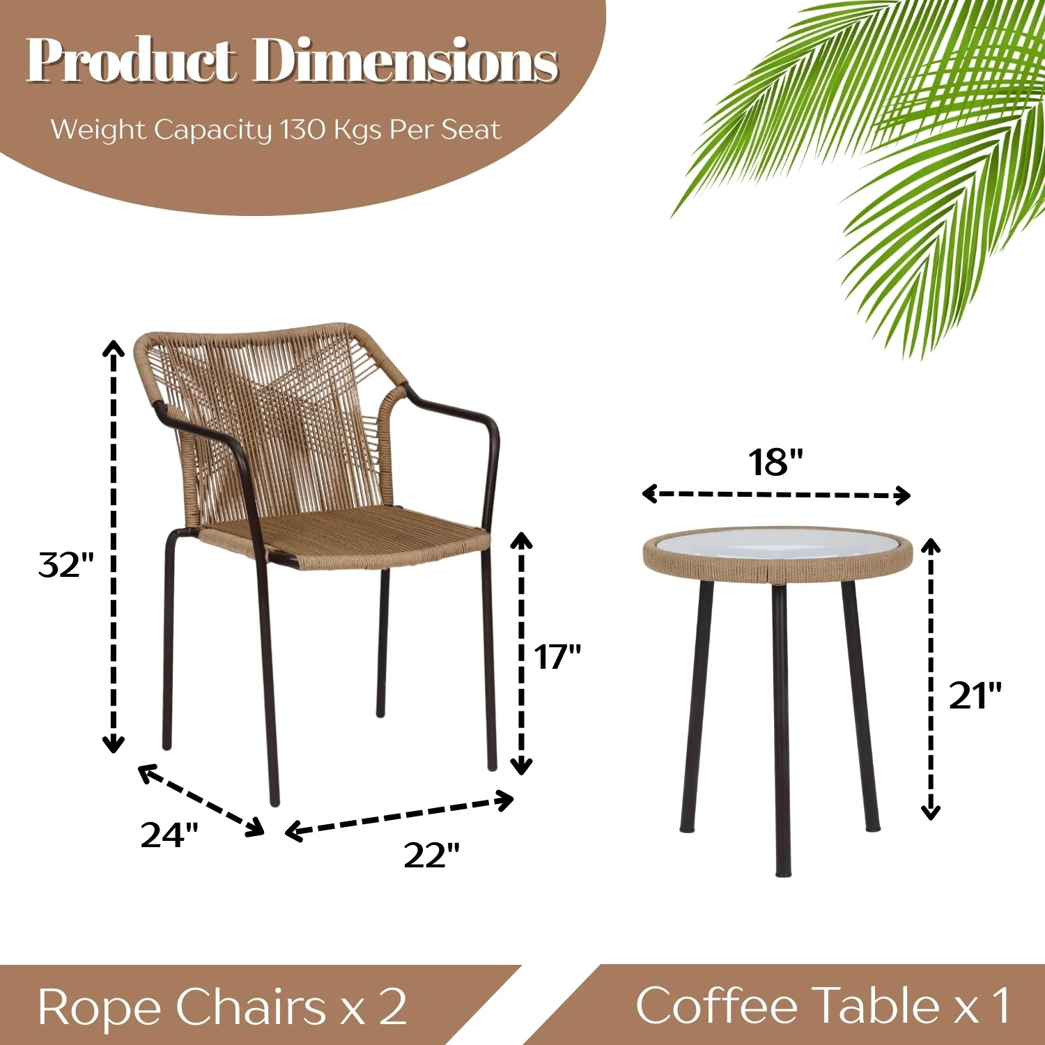 3-Piece Outdoor Beige Rope Patio Set - Image 2