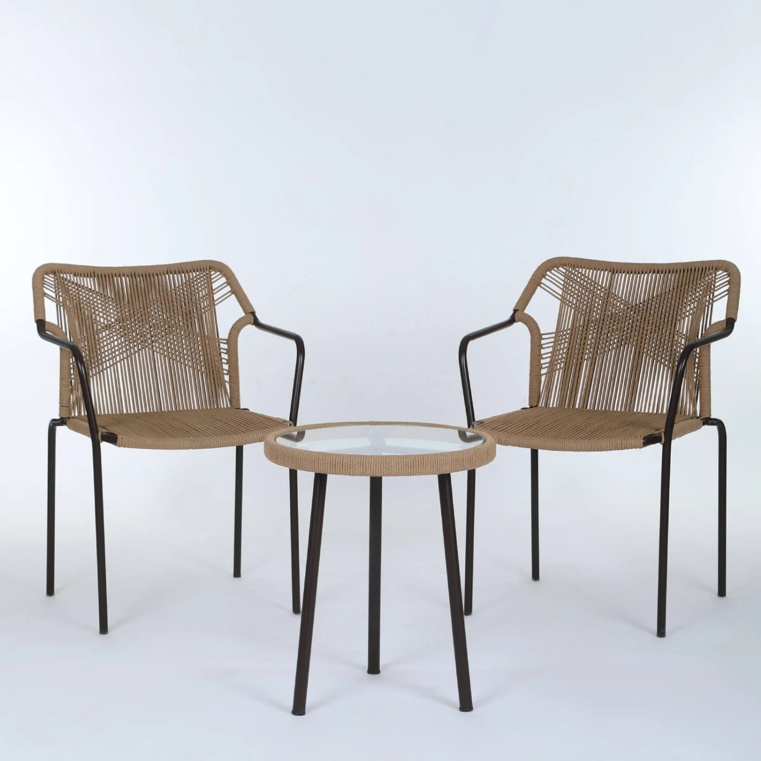 3-Piece Outdoor Beige Rope Patio Set - Image 4