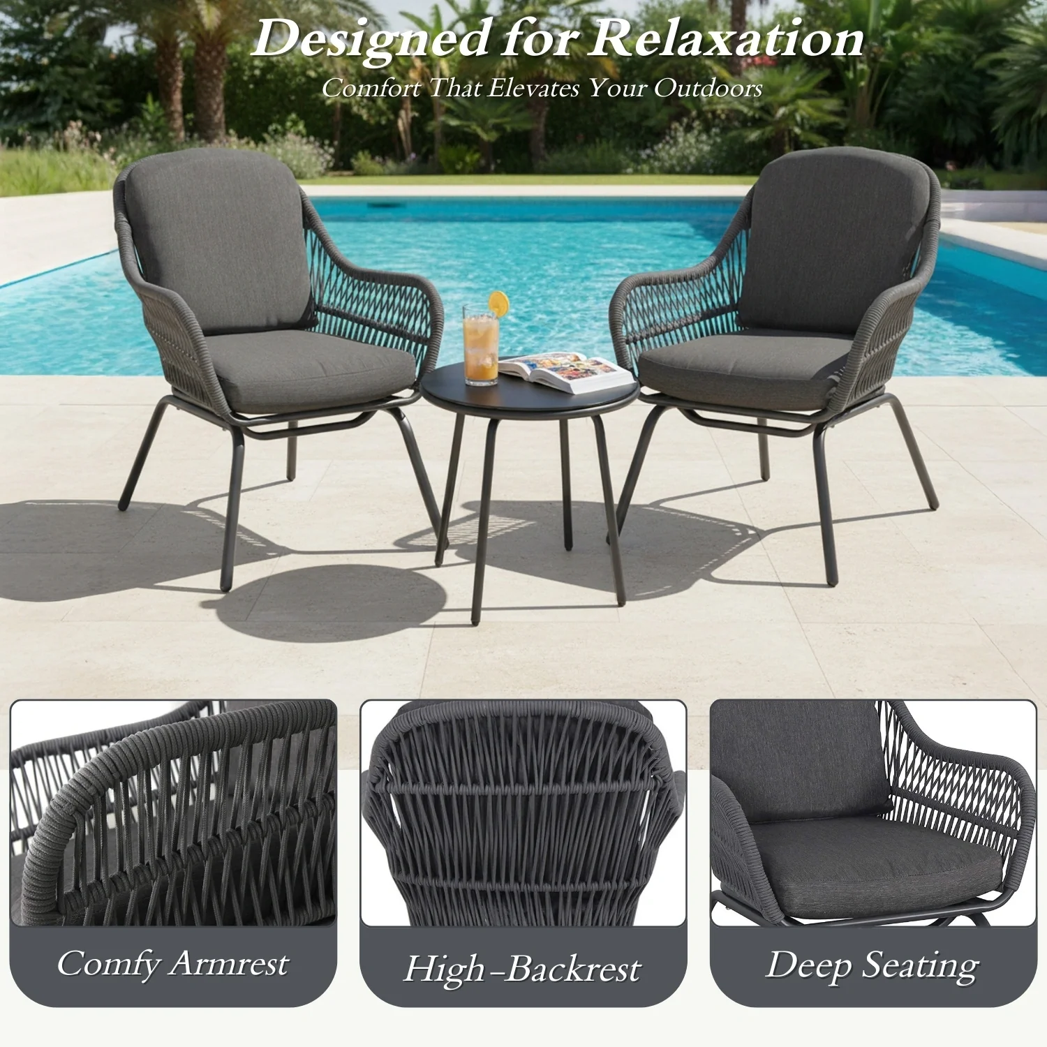3 Piece Outdoor Rope Patio Set - Image 5