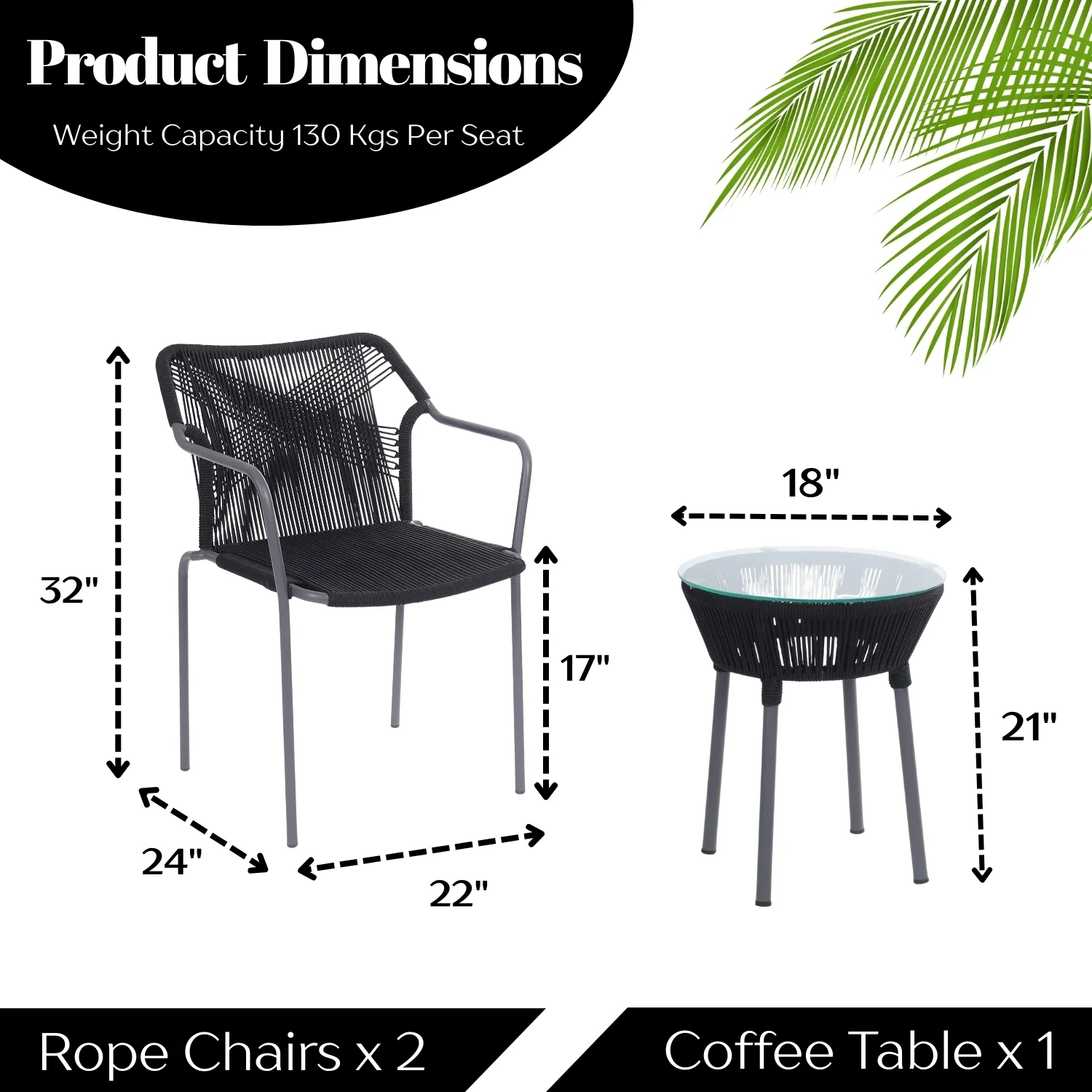 3-Piece Outdoor Grey Rope Patio Set - Image 2