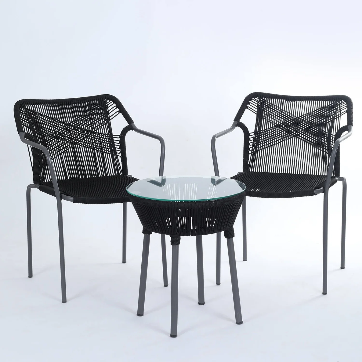 3-Piece Outdoor Grey Rope Patio Set - Image 5