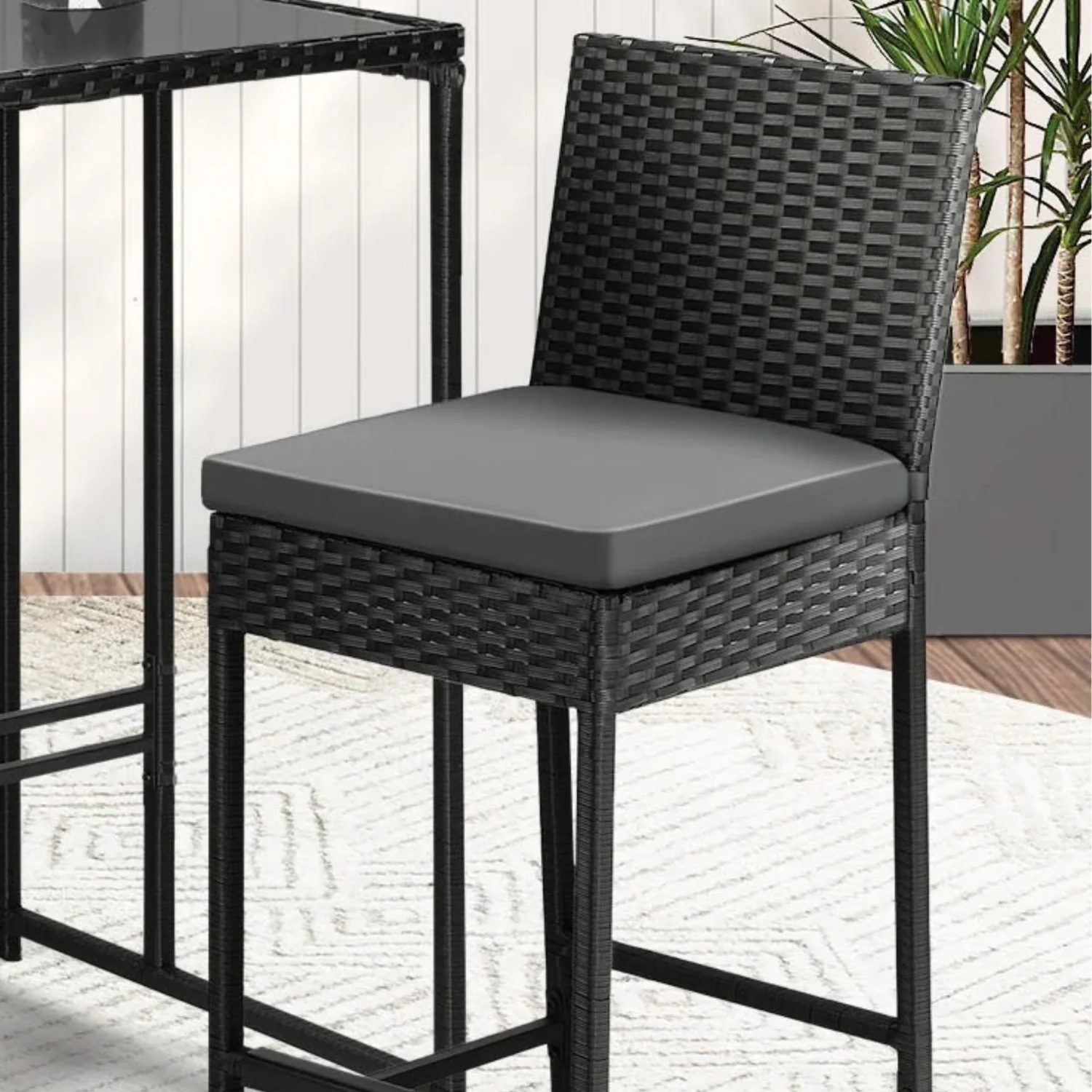 3-Piece Outdoor Rattan Wicker Bar Set with Glass Top Table - Image 10