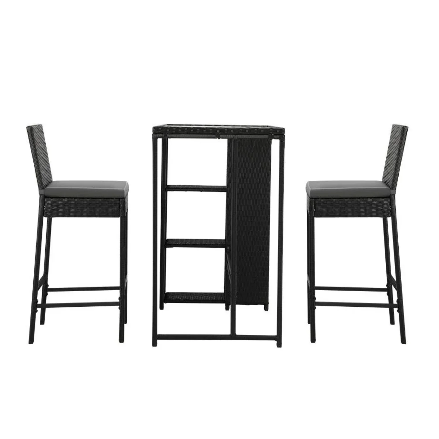 3-Piece Outdoor Rattan Wicker Bar Set with Glass Top Table - Image 13
