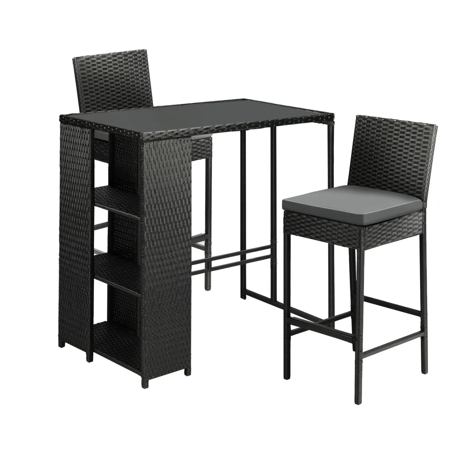 3-Piece Outdoor Rattan Wicker Bar Set with Glass Top Table - Image 5