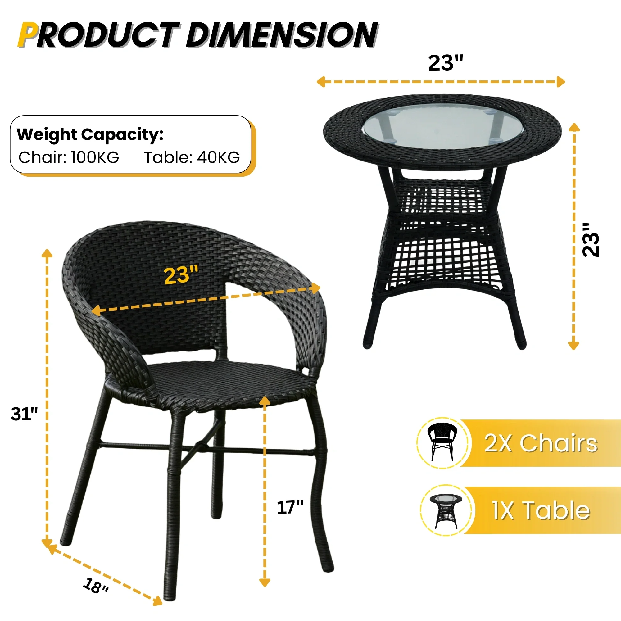 3-Piece Outdoor Rattan Wicker Patio Bistro Set - Image 3