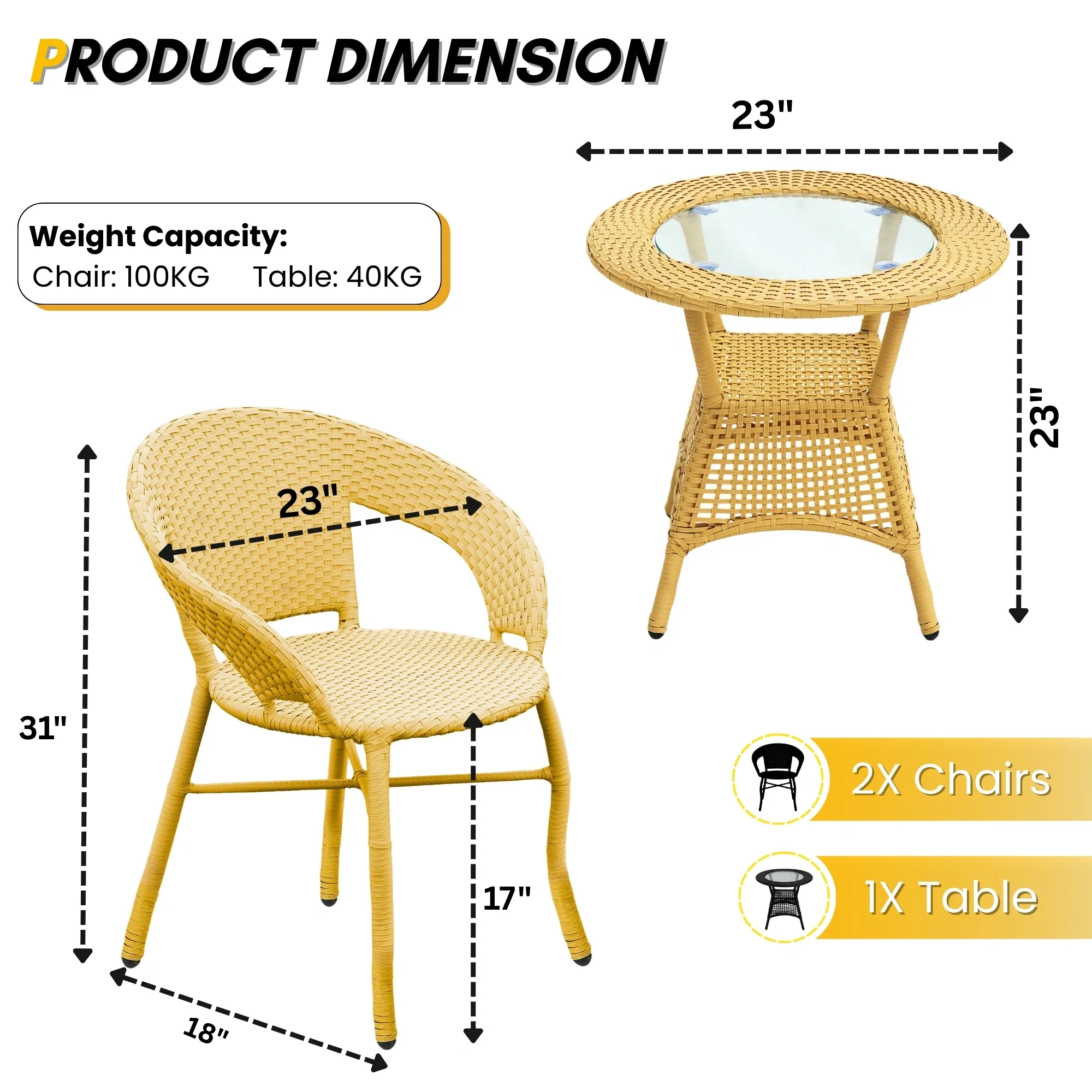 3-Piece Outdoor Rattan Wicker Patio Bistro Set - Image 3