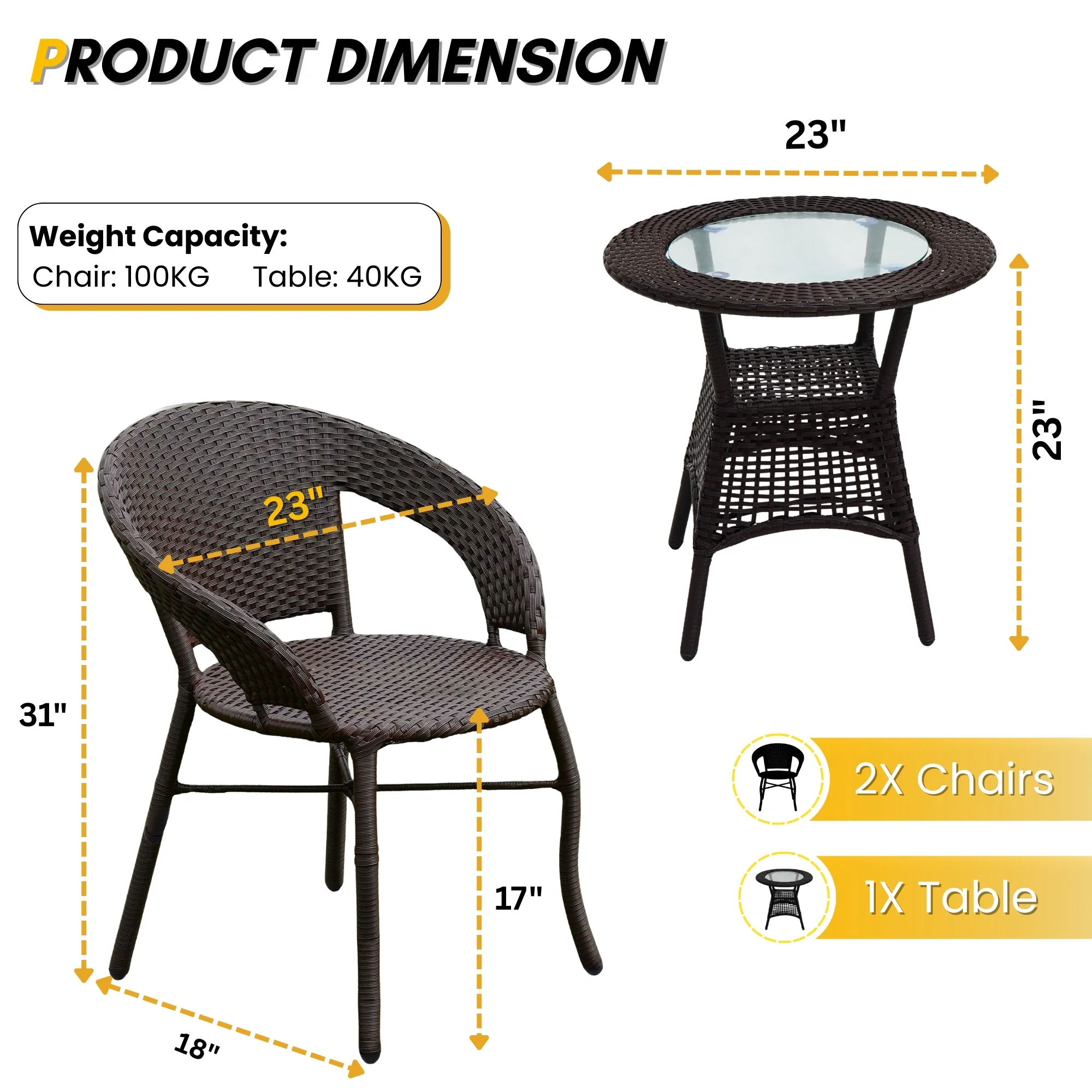 3-Piece Outdoor Rattan Wicker Patio Bistro Set - Image 3