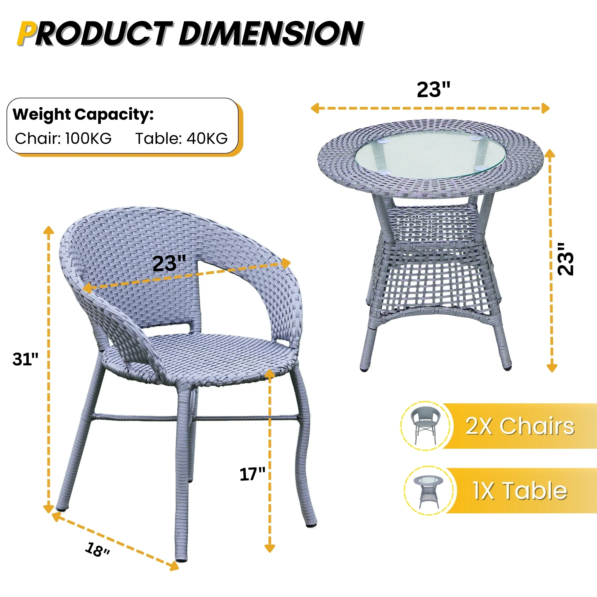 3-Piece Outdoor Rattan Wicker Patio Bistro Set - Image 3