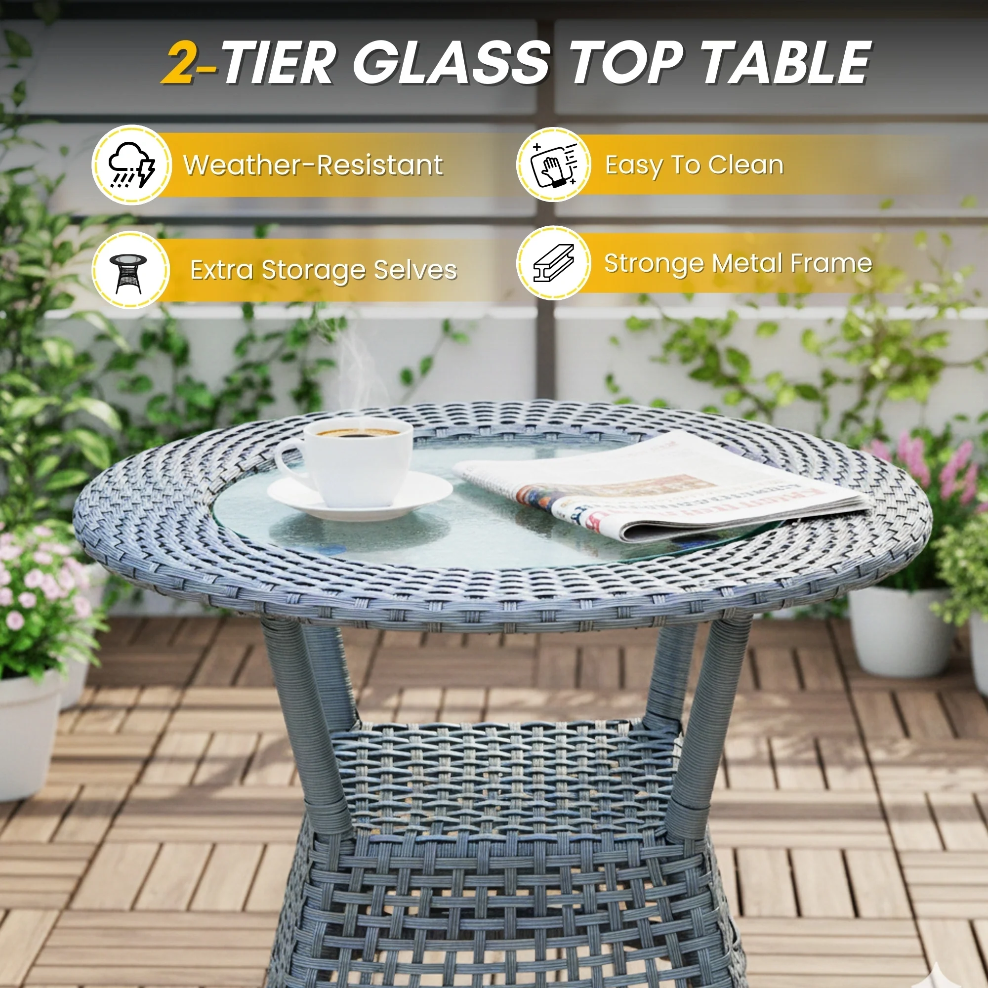 5-Piece Outdoor Rattan Wicker Patio Bistro Set - Image 5